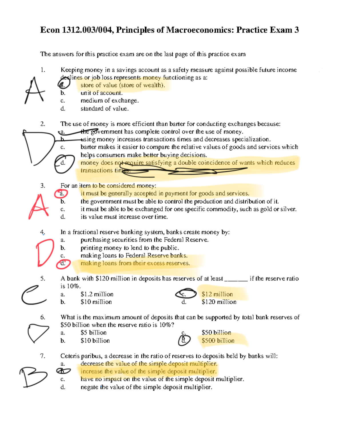 Econ 1312: Principles of Macroeconomics Practice Exam 3 Answers - Studocu
