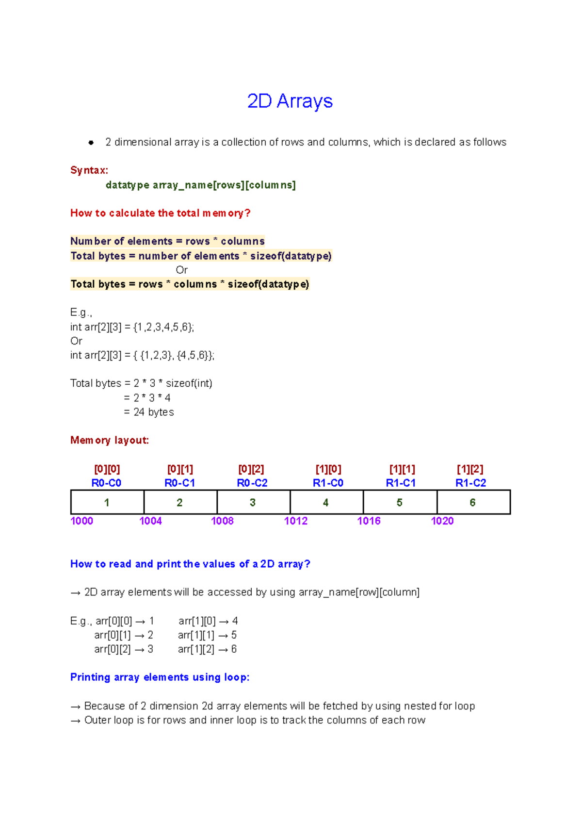 2D Arrays Summary - 2D Arrays 2 dimensional array is a collection of ...