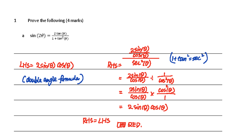 SAC practice 1 solution - 1 Prove the following ( 4 marks) a sin ( 2 ...