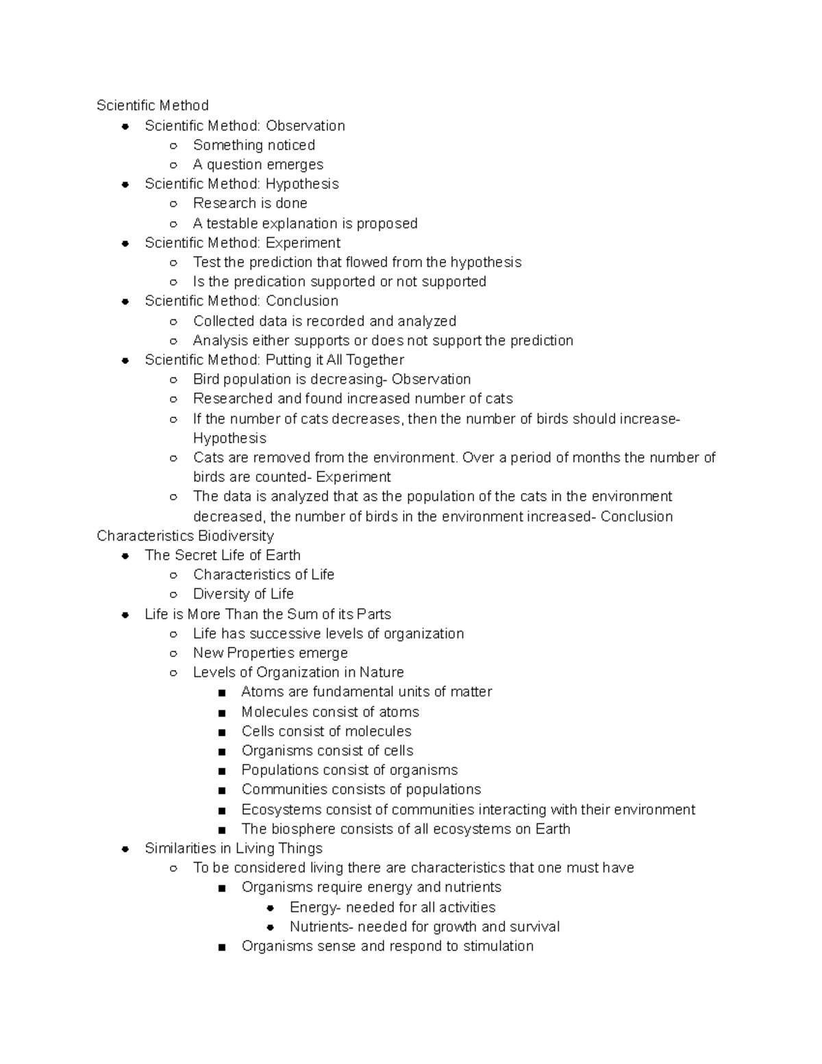 Biology Lecture Notes: Week 1 - Scientific Method & Biodiversity - Studocu