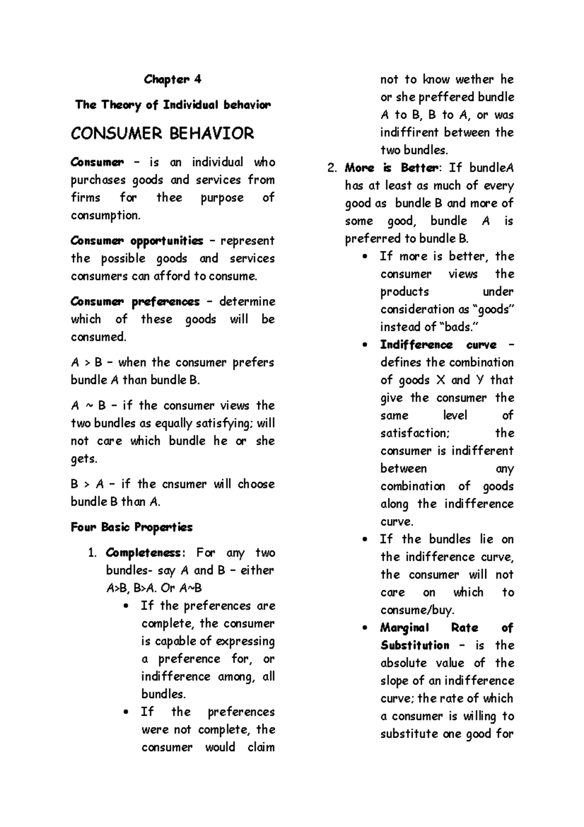 Man Econ Chapter 4 - Chapter 4 The Theory of Individual behavior ...