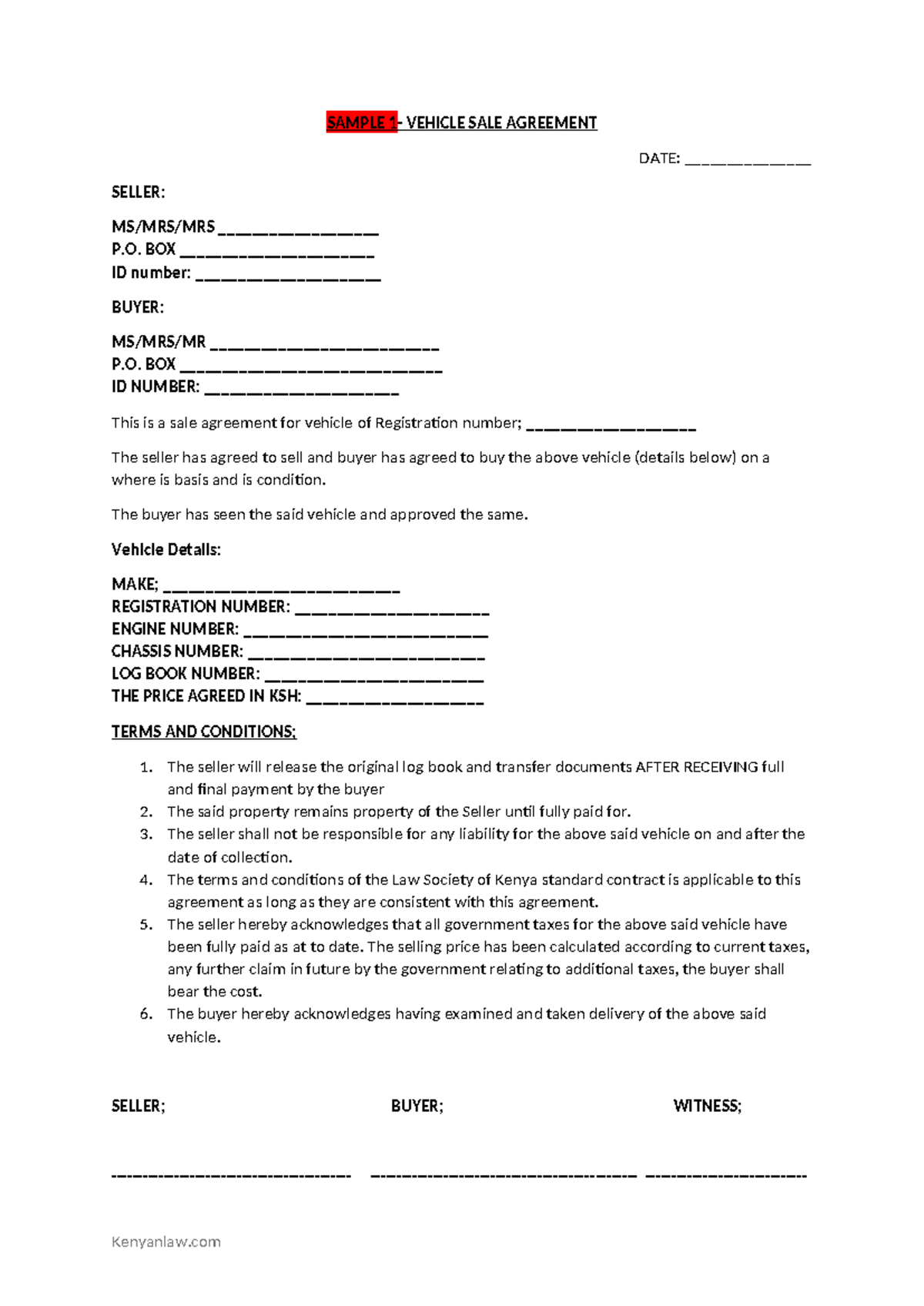 Car sale agreement - All about selling cars and buying them - SAMPLE 1 ...