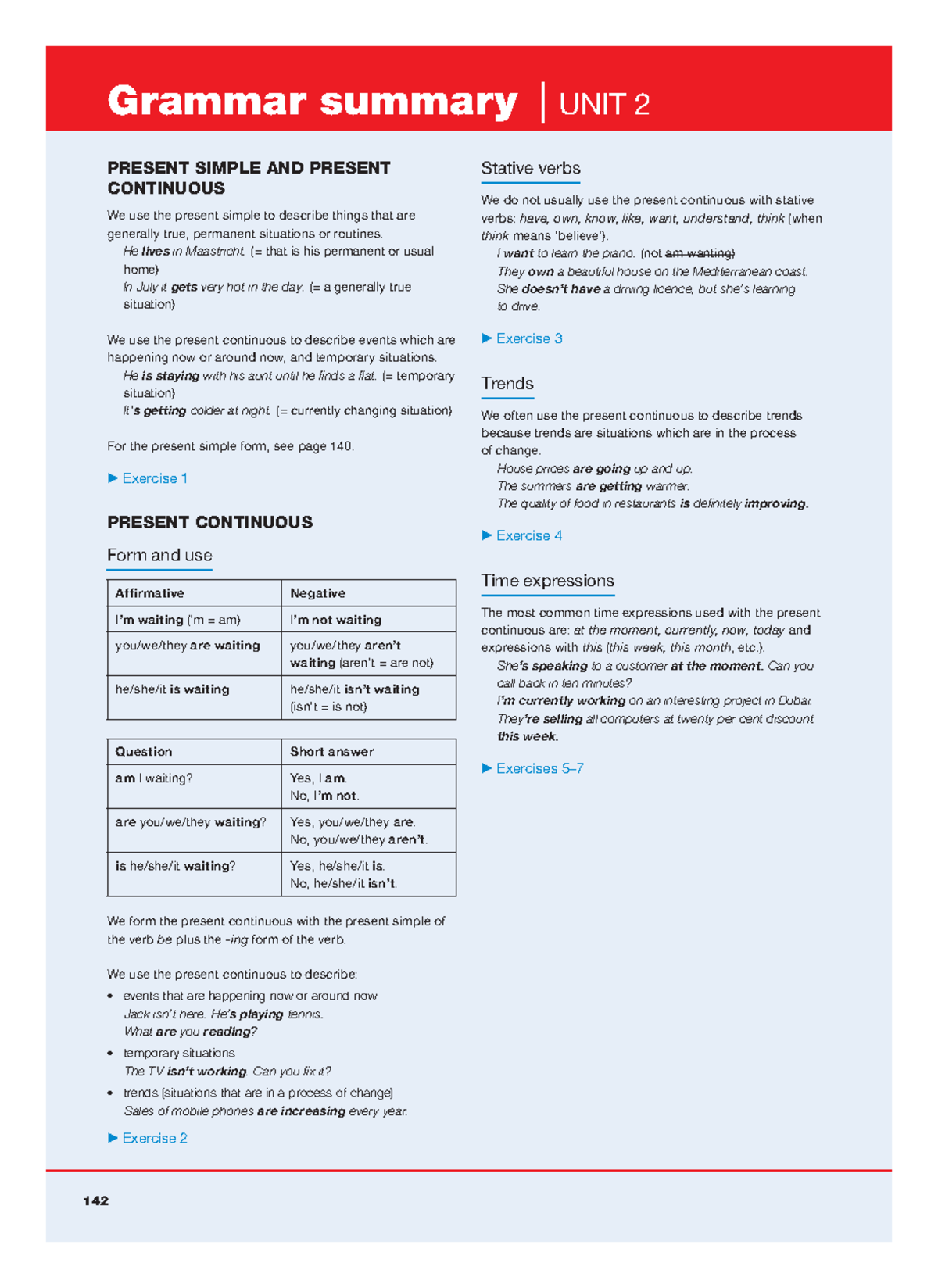 Grammar summary Unit 2 - 142 Grammar summary | UNIT 2 PRESENT SIMPLE ...