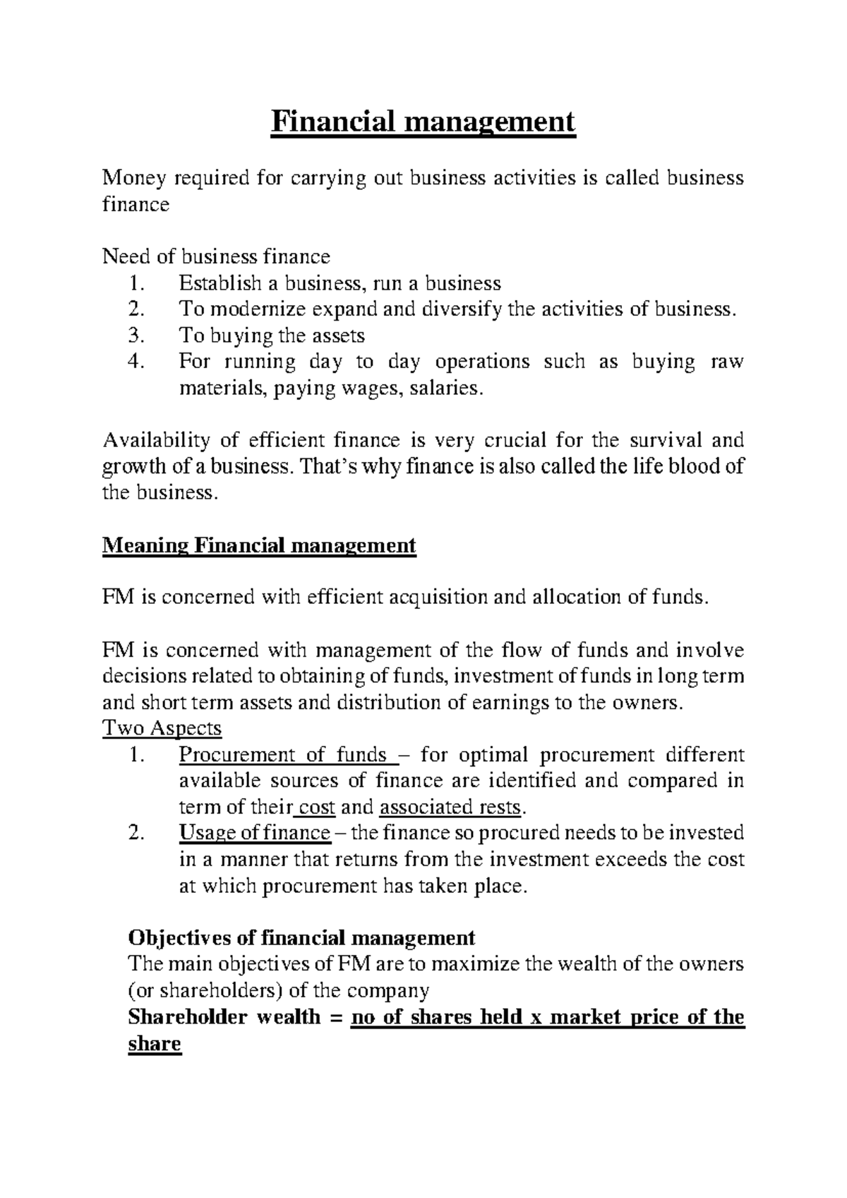 Financial management - business studies notes - Financial management ...