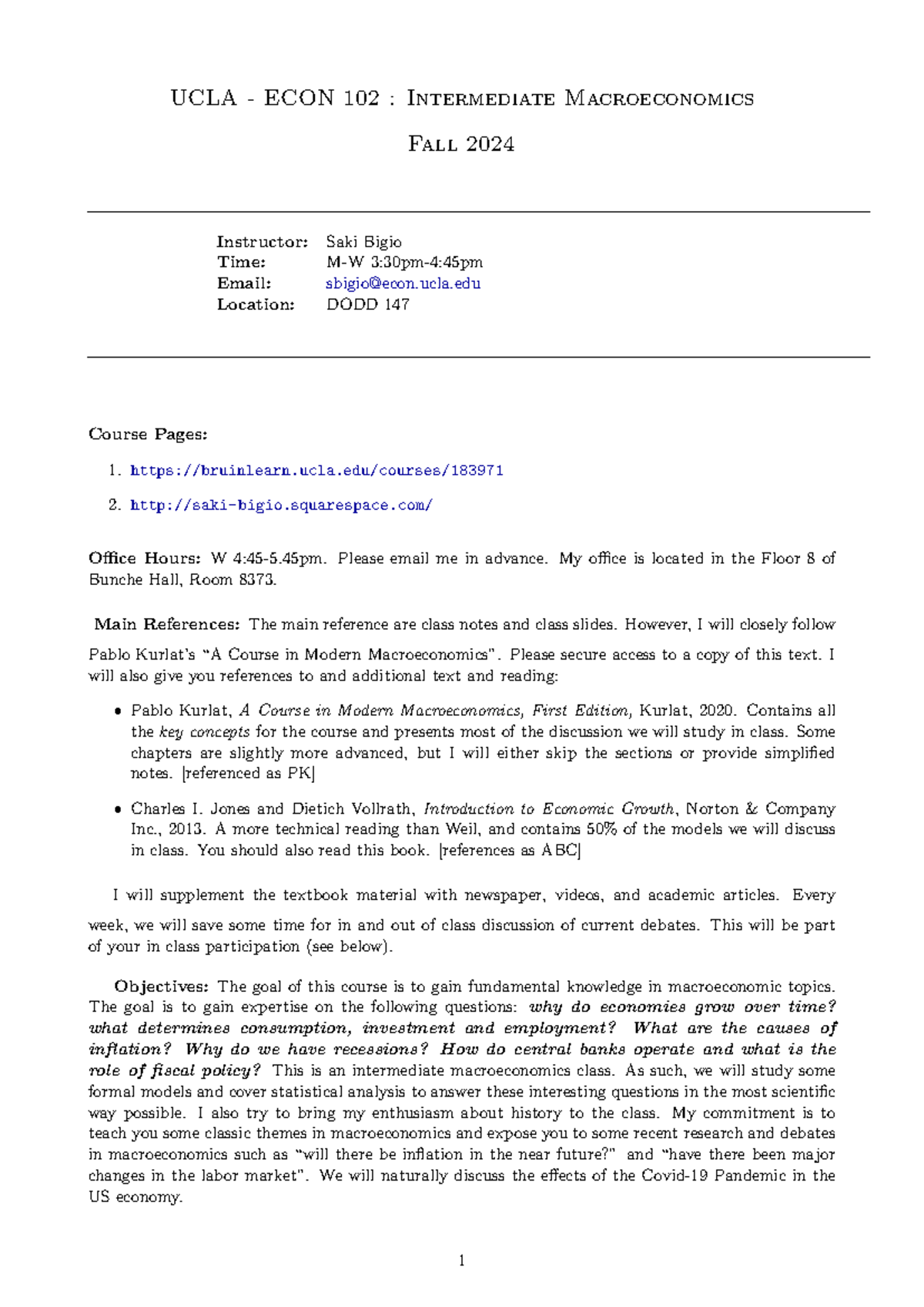 Syllabus - ECON 102: Intermediate Macroeconomics - Fall 2024 - Studocu