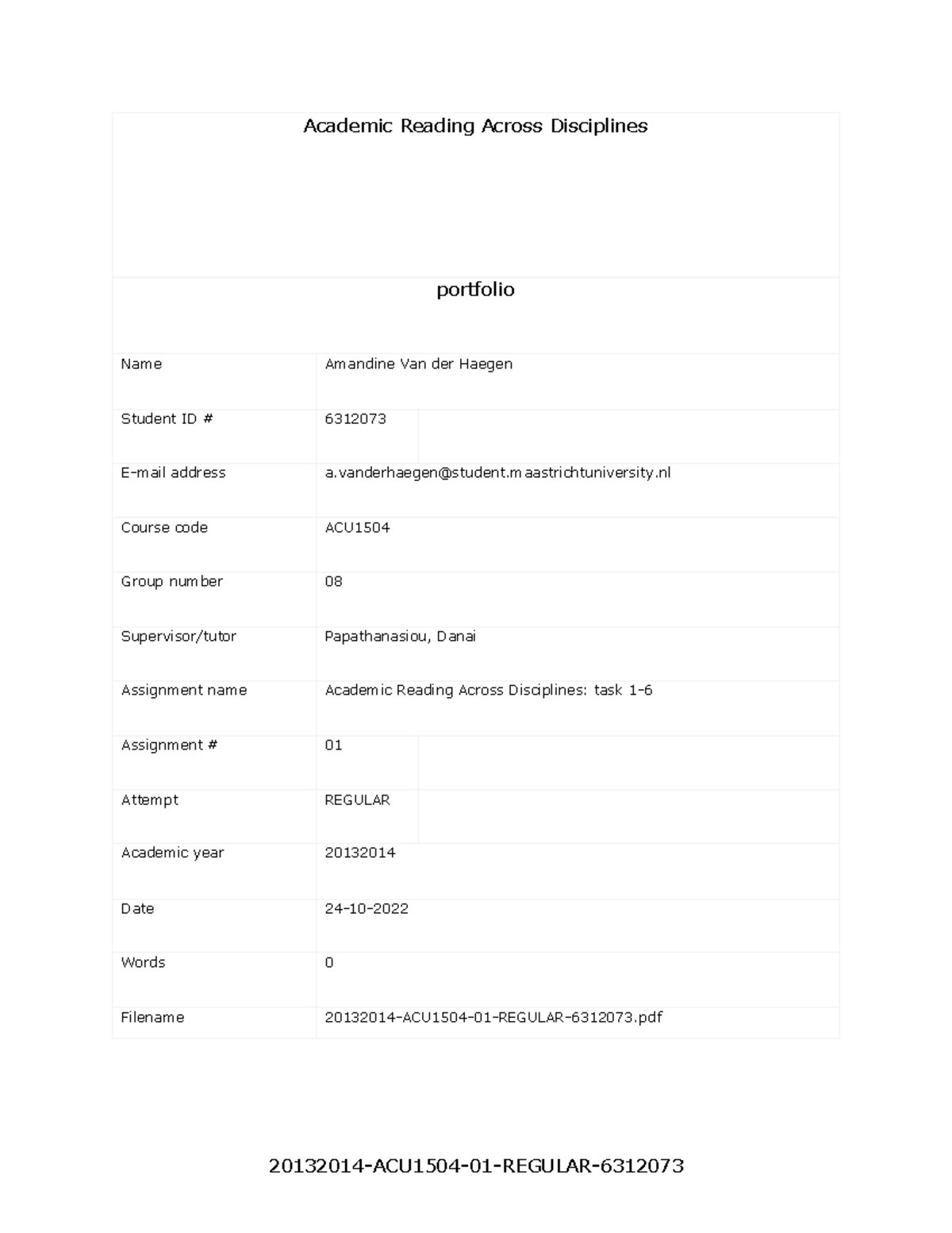 ACU1504 Final Portfolio: Academic Reading Across Disciplines - Studeersnel