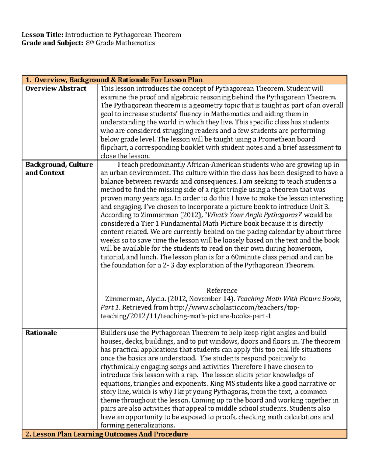 8th Grade Math Lesson Plan: Exploring the Pythagorean Theorem - Studocu