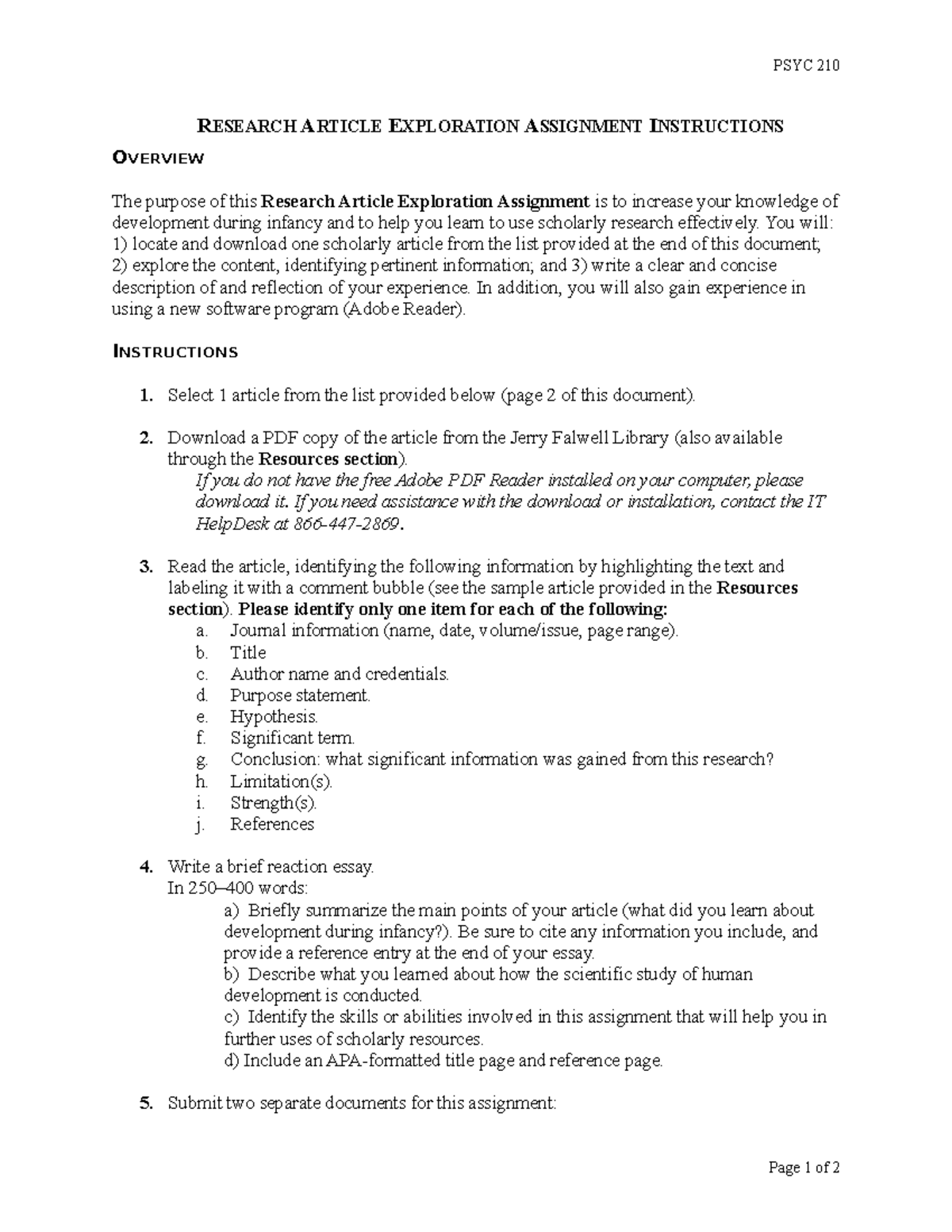 PSYC 210 Research Article Exploration Assignment Guidelines - Studocu
