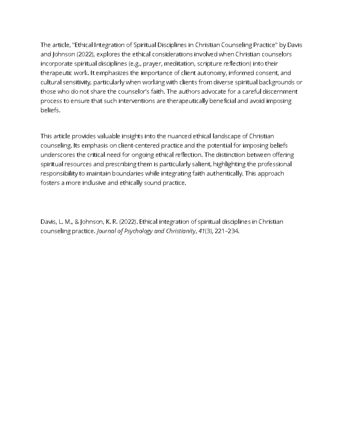 Ethical Integration of Spiritual Disciplines in Christian Counseling ...