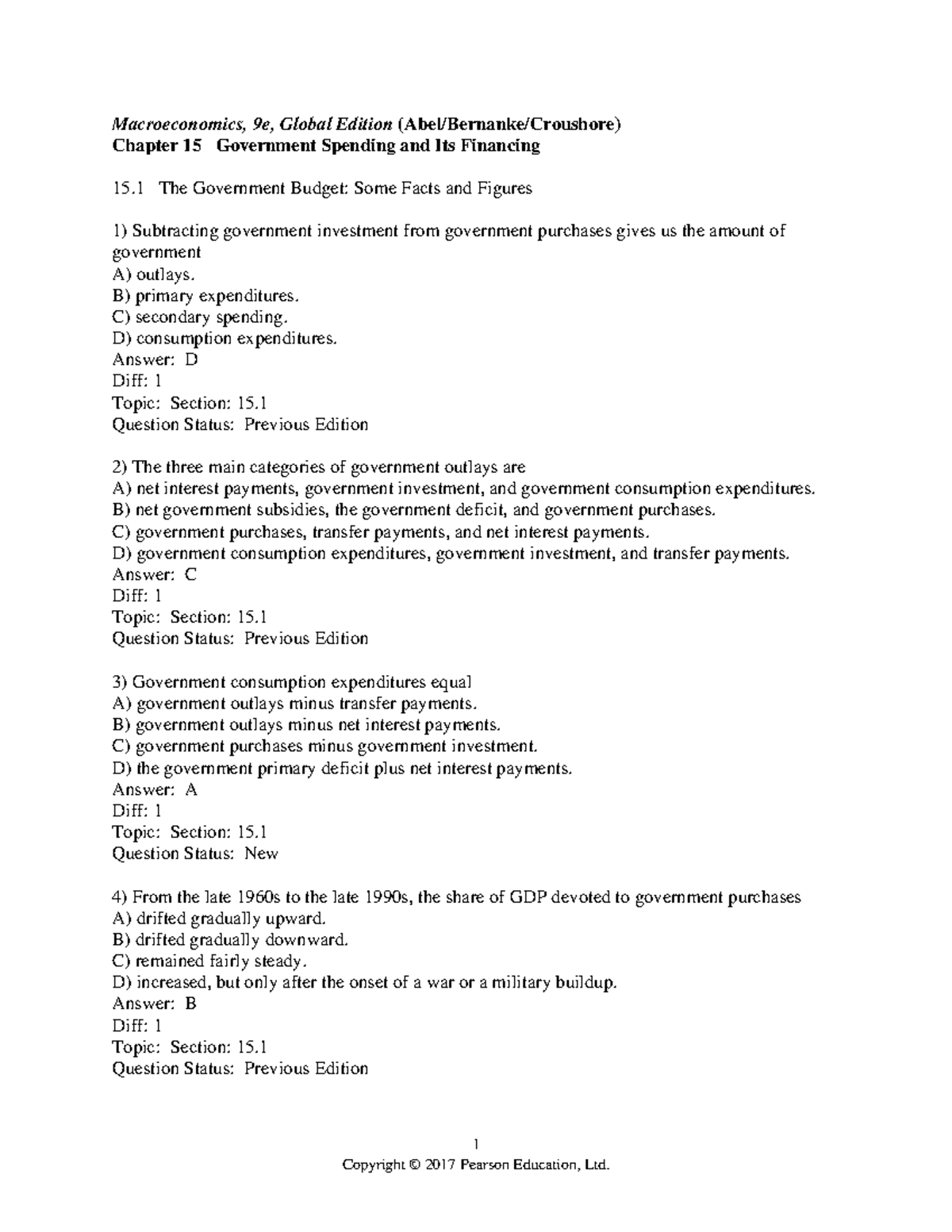 Chapter 15 - Government Spending and Financing Test Bank - Studocu
