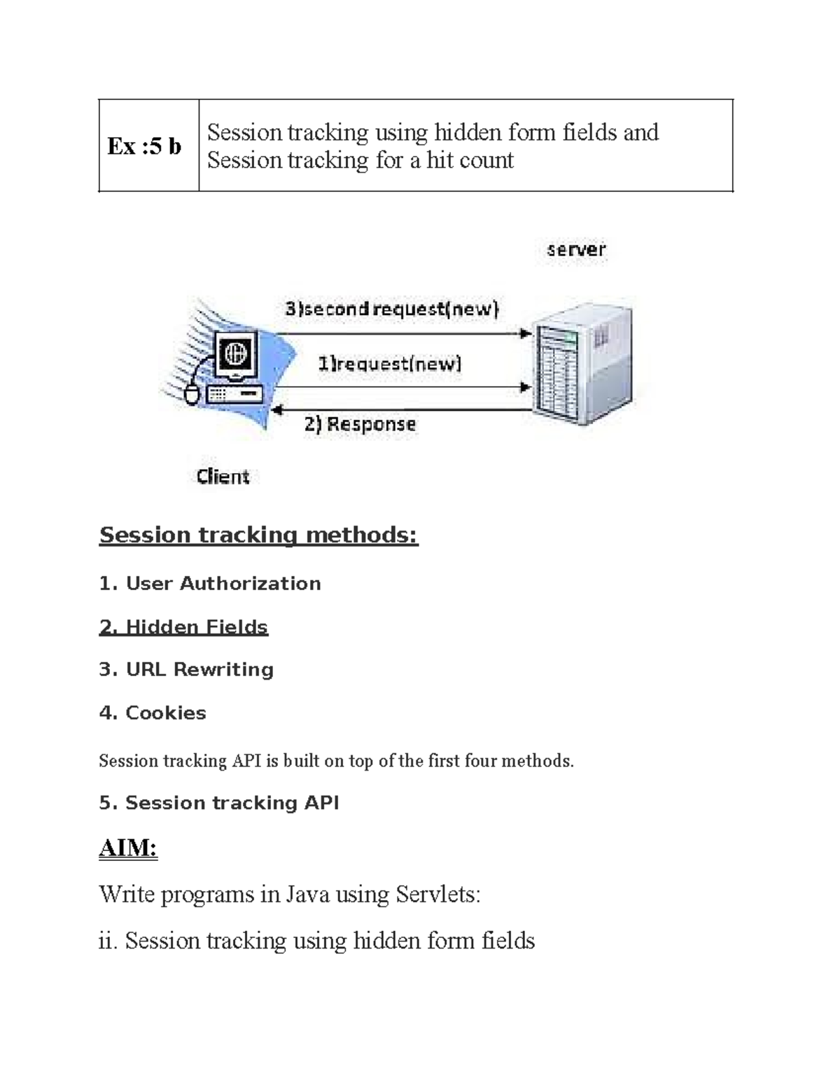 Session Tracking in Java Servlets - Ex 5b Note - Studocu
