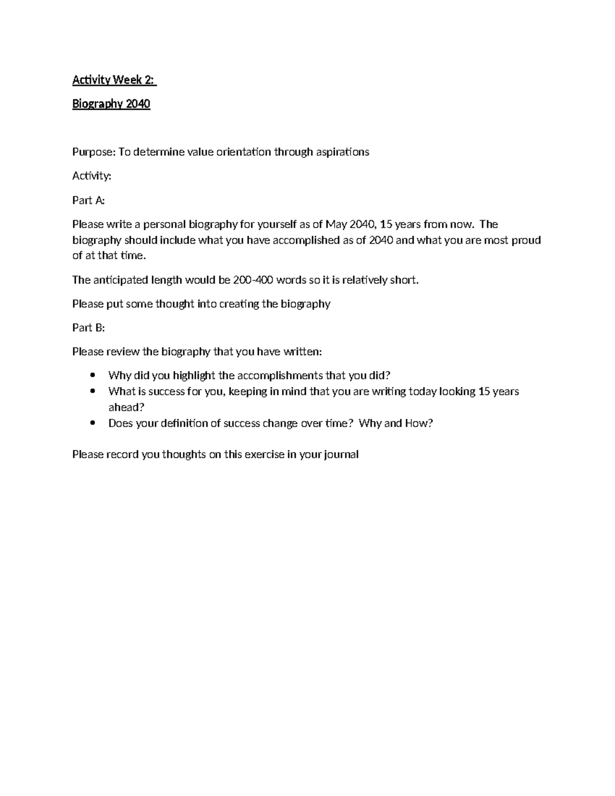 Activity Week 2 Biography 2040 - Activity Week 2: Biography 2040 ...