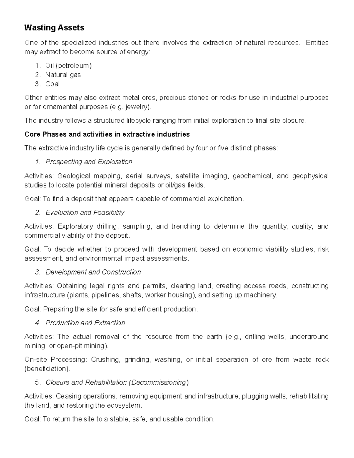 Wasting Assets in Extractive Industries: Accounting Insights (ACC 101 ...