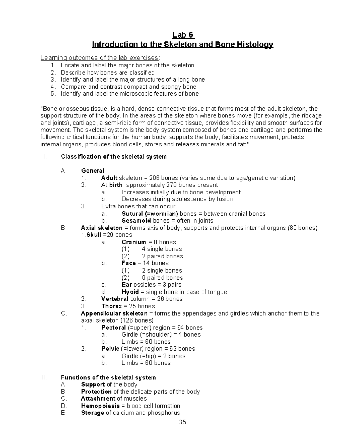Lab 6: Skeleton & Bone Histology Overview and Learning Outcomes - Studocu