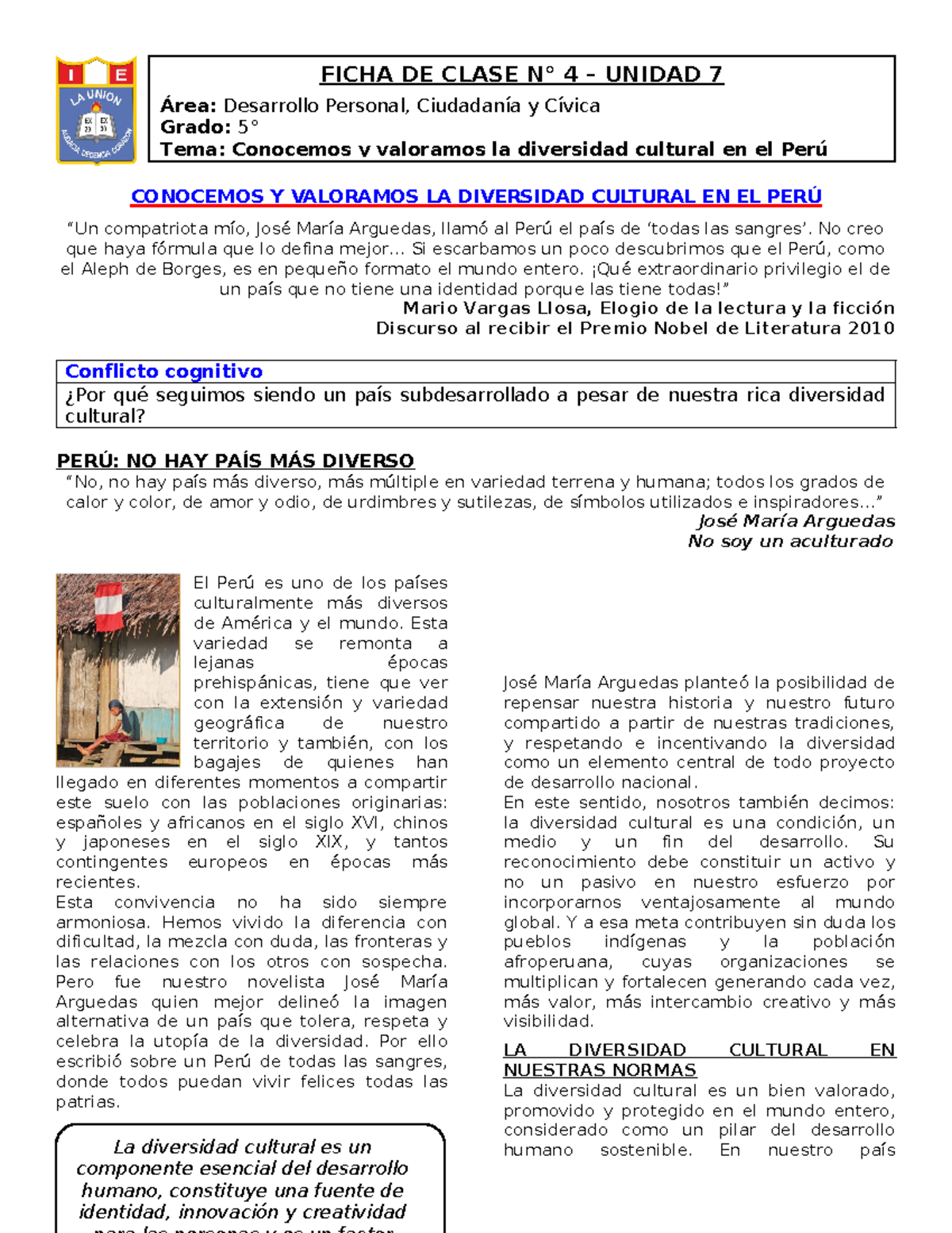 Ficha de Clase 4 - Unidad 7 - DPCC 5° BC - Diversidad Cultural en el ...