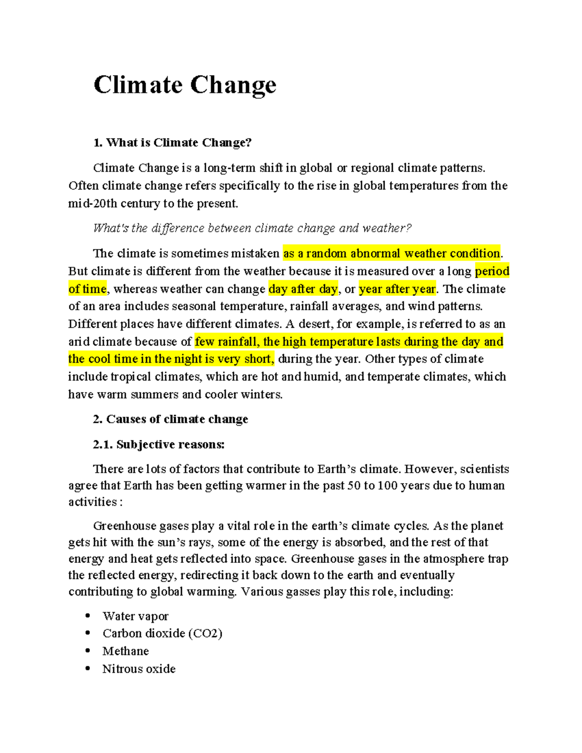Climate Change: Causes, Effects, and Solutions (ENV 101) - Studocu