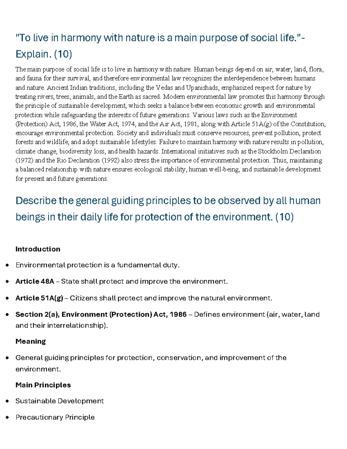 Environmental Law and Ethics: A Comprehensive Overview (EL-1) - Studocu