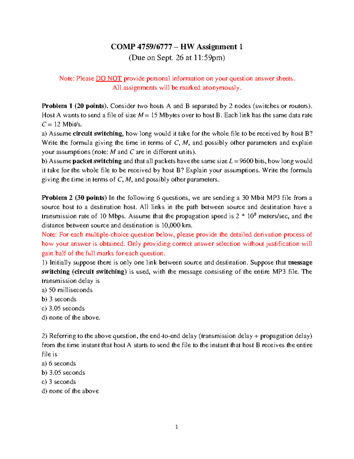 COMP 4759/6777 - HW Assignment 1 Practice Problems and Solutions - Studocu