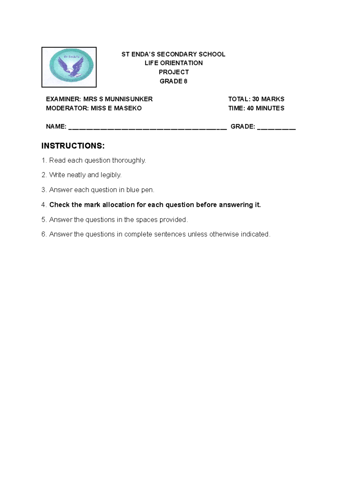 LO Grade 8 Life Orientation Case Study: Development of the Self - Studocu