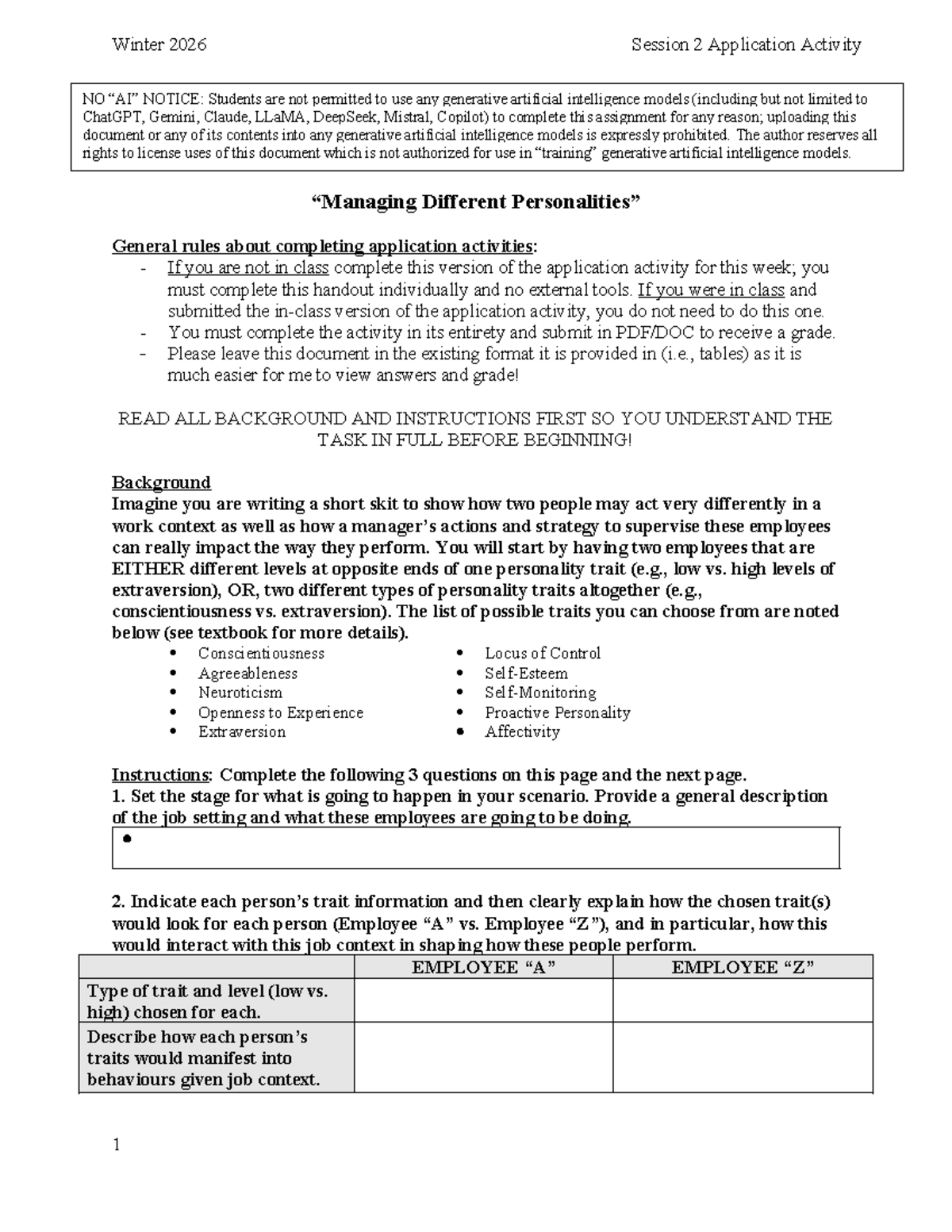 ADMS2400 Winter 2026 Session 2 Application Activity: Managing ...