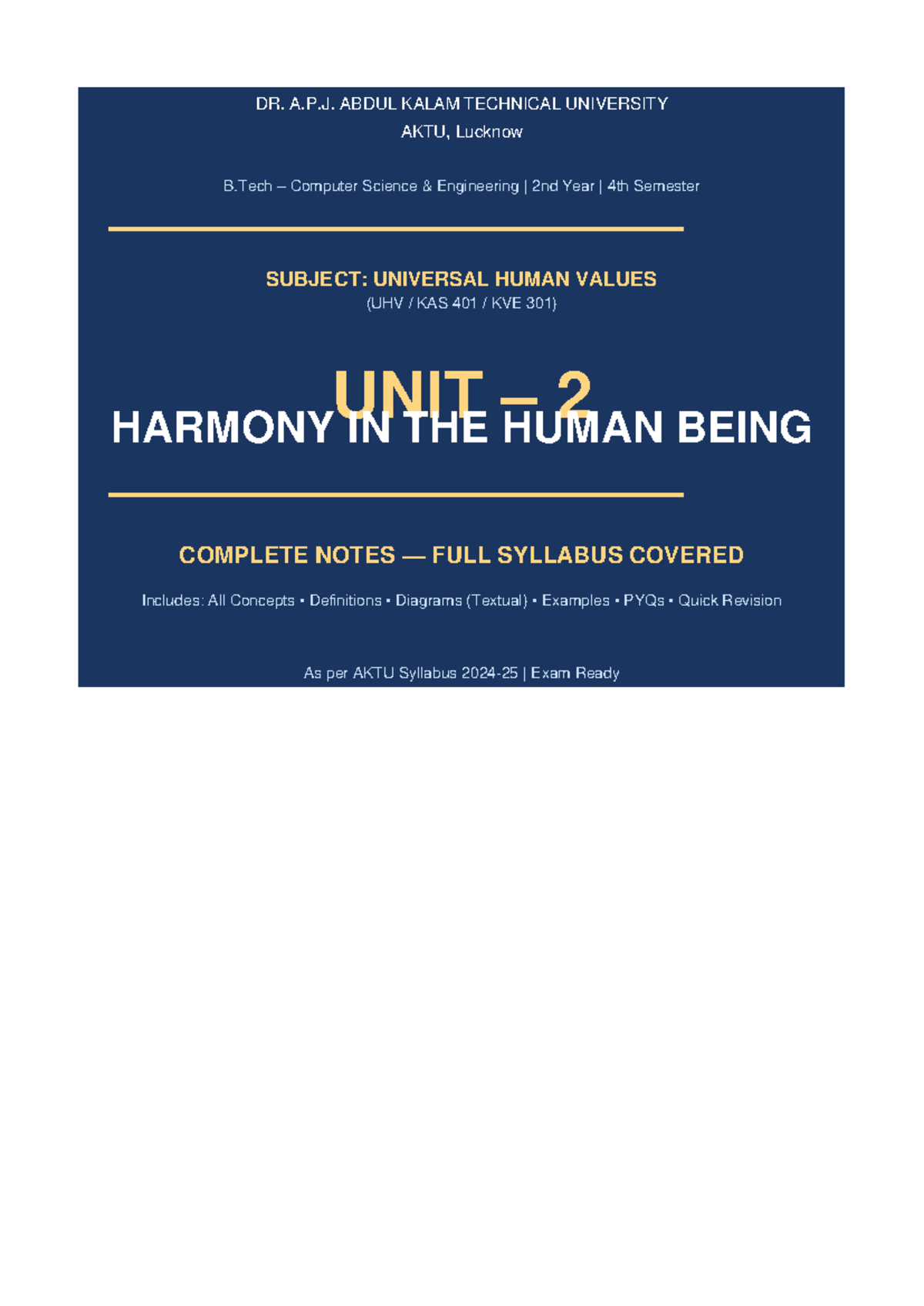 UHV KAS 401 KVE 301 Unit 2: Harmony in the Human Being - Complete Notes ...