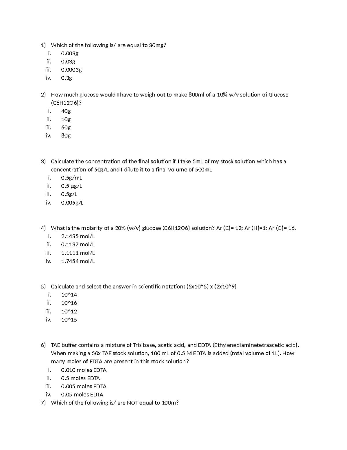 Midsem Practice Questions for Chemistry (CHEM 101) - Studocu