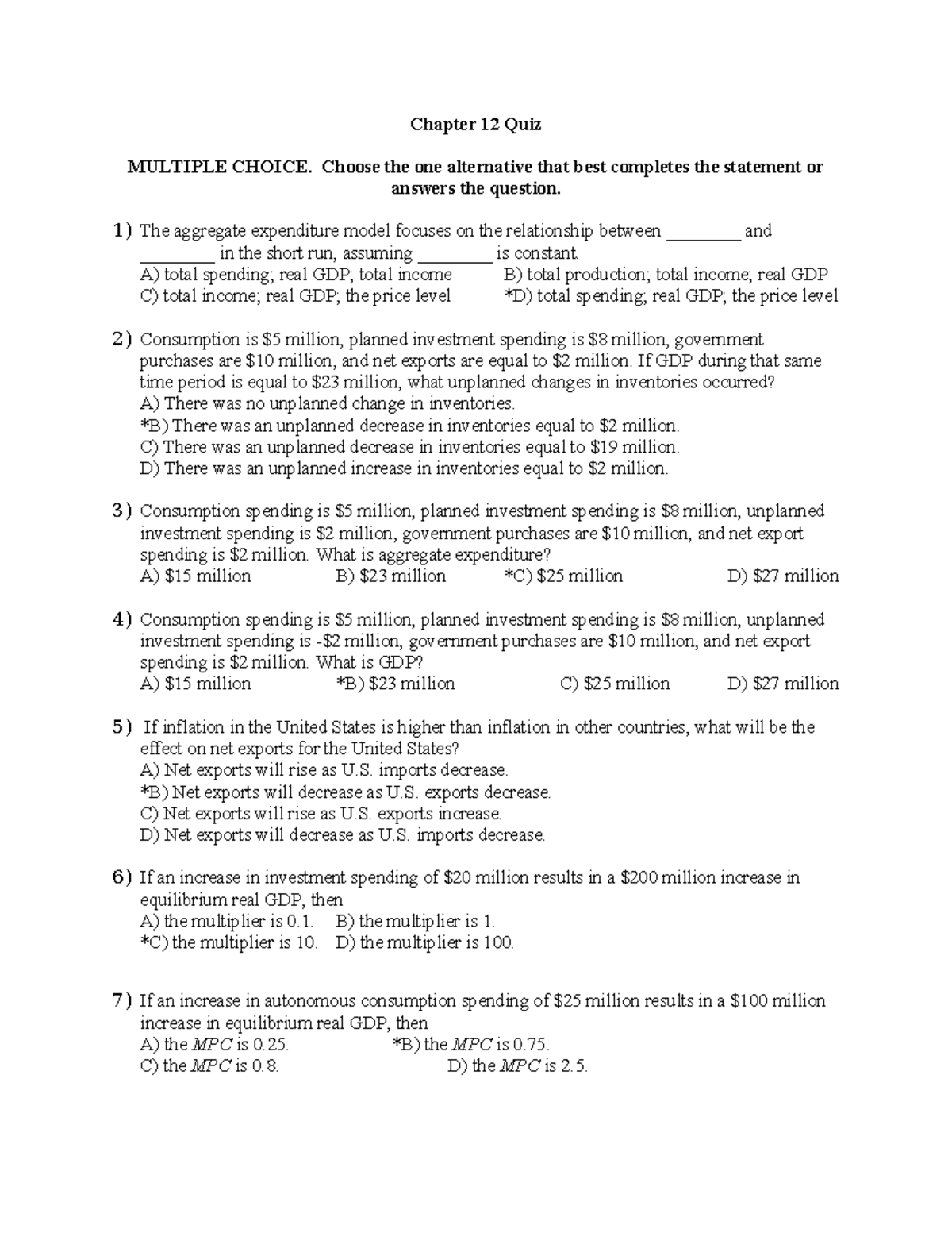 Chapter 12 Quiz: Analysis of Aggregate Expenditure Model Concepts - Studocu
