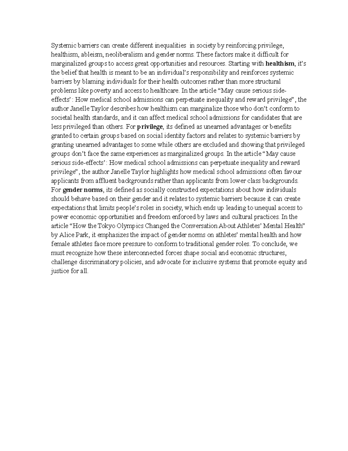 Mind Map 4: Systemic Barriers & Inequalities in Society - Studocu