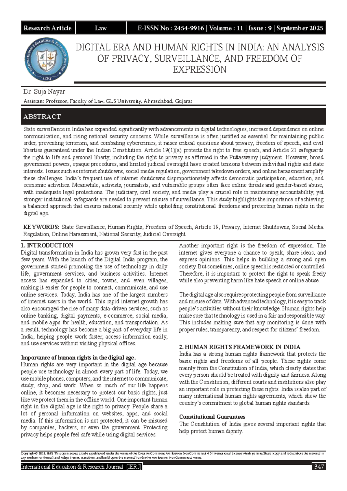 DIGITAL ERA & HUMAN RIGHTS IN INDIA: PRIVACY & SURVEILLANCE ANALYSIS ...