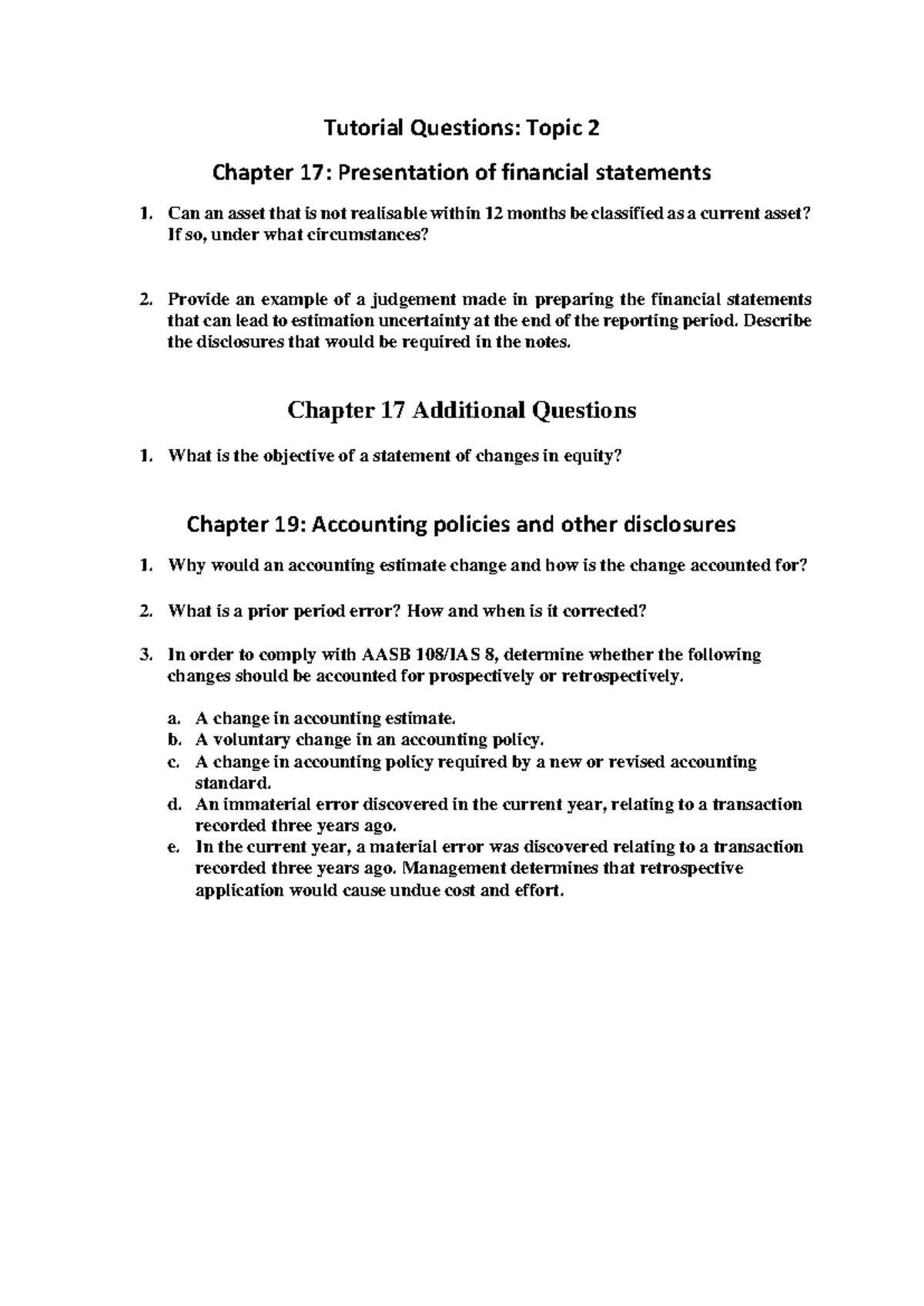 BUSN2015 S1 2025 Topic 2 Tutorial Questions on Financial Statements ...