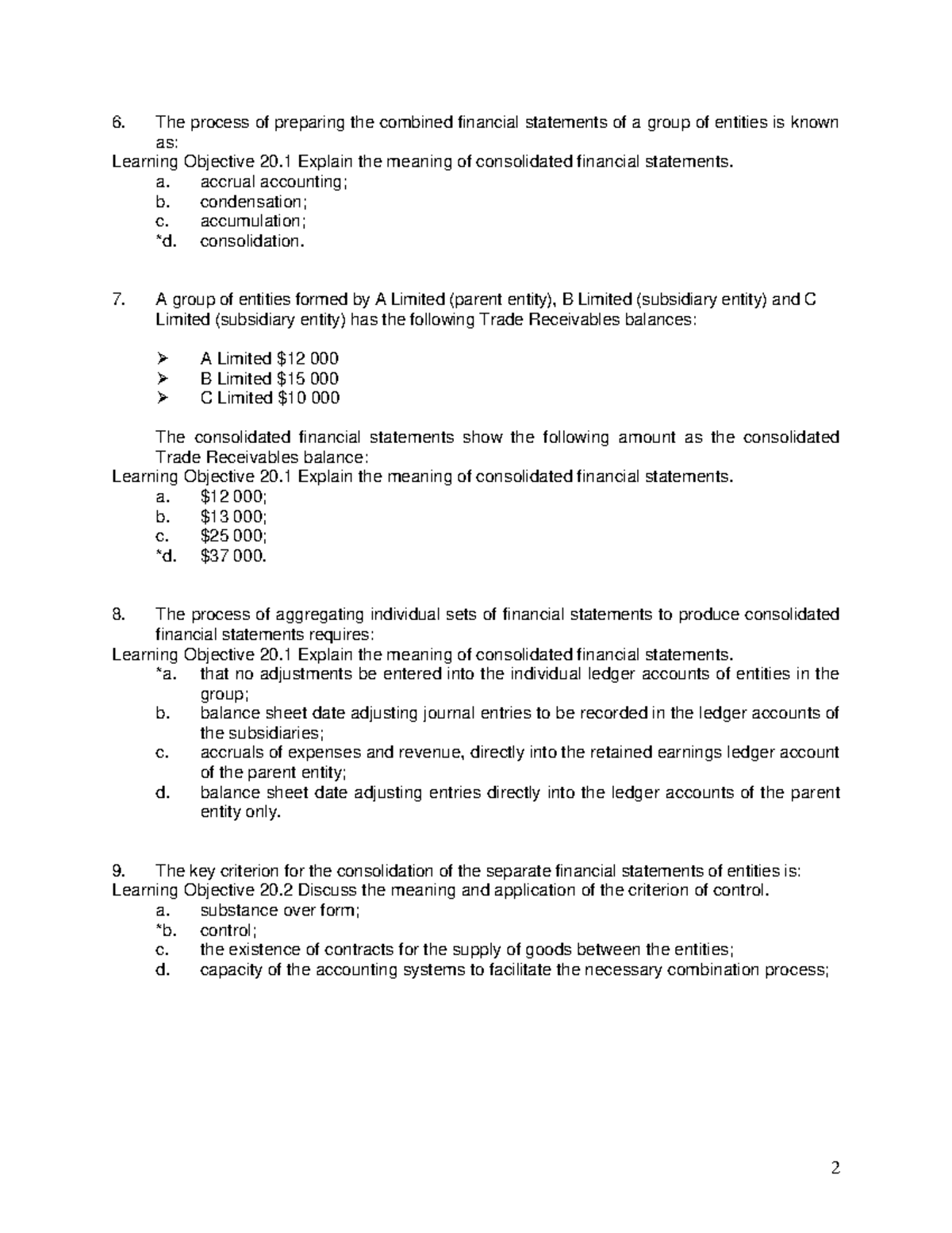Consolidated Financial Statements: Learning Objectives 20.1 & 20.2 ...