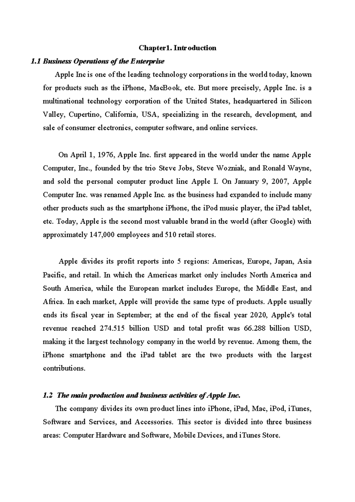 Apple Inc. Business Operations Analysis: Chapter 1 Overview and ...