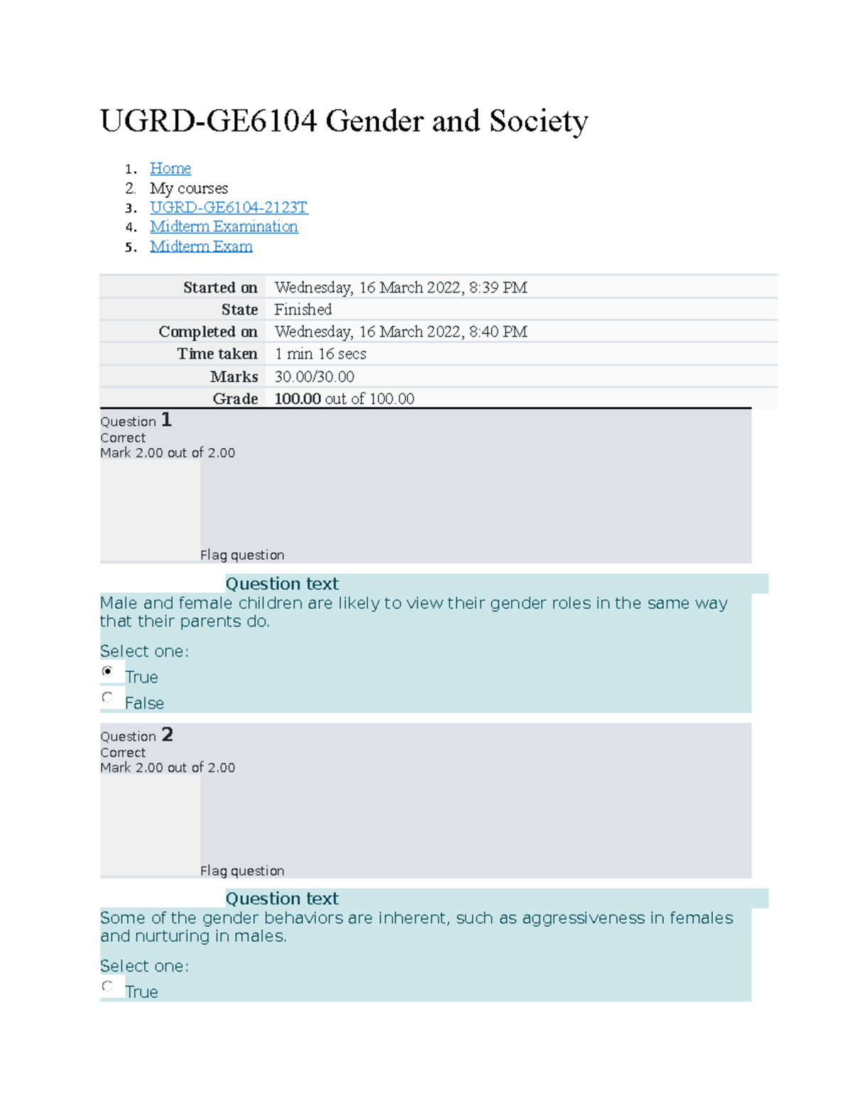 UGRD-GE6104 Gender and Society Midterm Exam Review (2021-2022) - Studocu