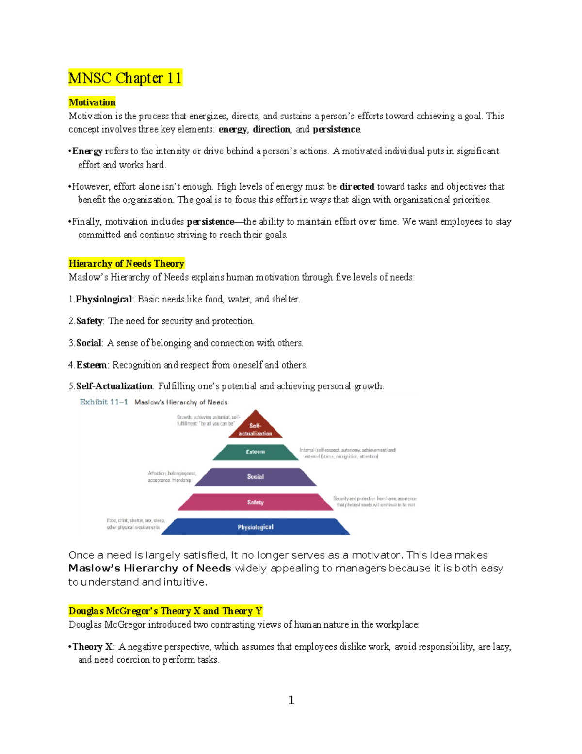 Mnsc motivation 12 chapter - MNSC Chapter 11 Motivation Motivation is ...