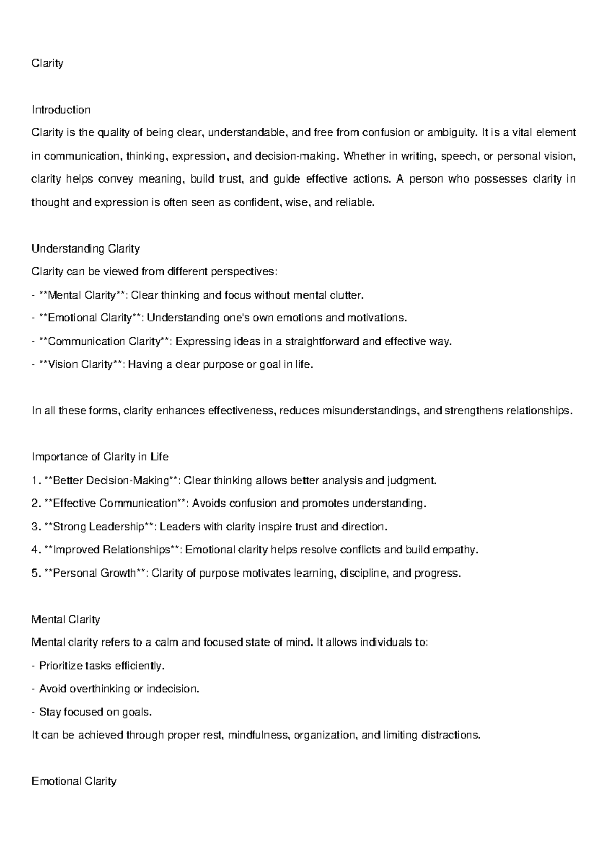 Clarity Essay: Understanding Its Importance and Development Strategies ...