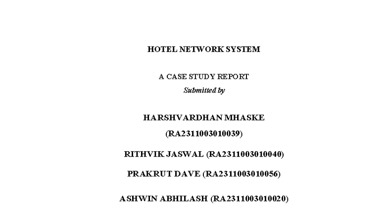 21CSC302J Hotel Network Management System: A Case Study Report - Studocu