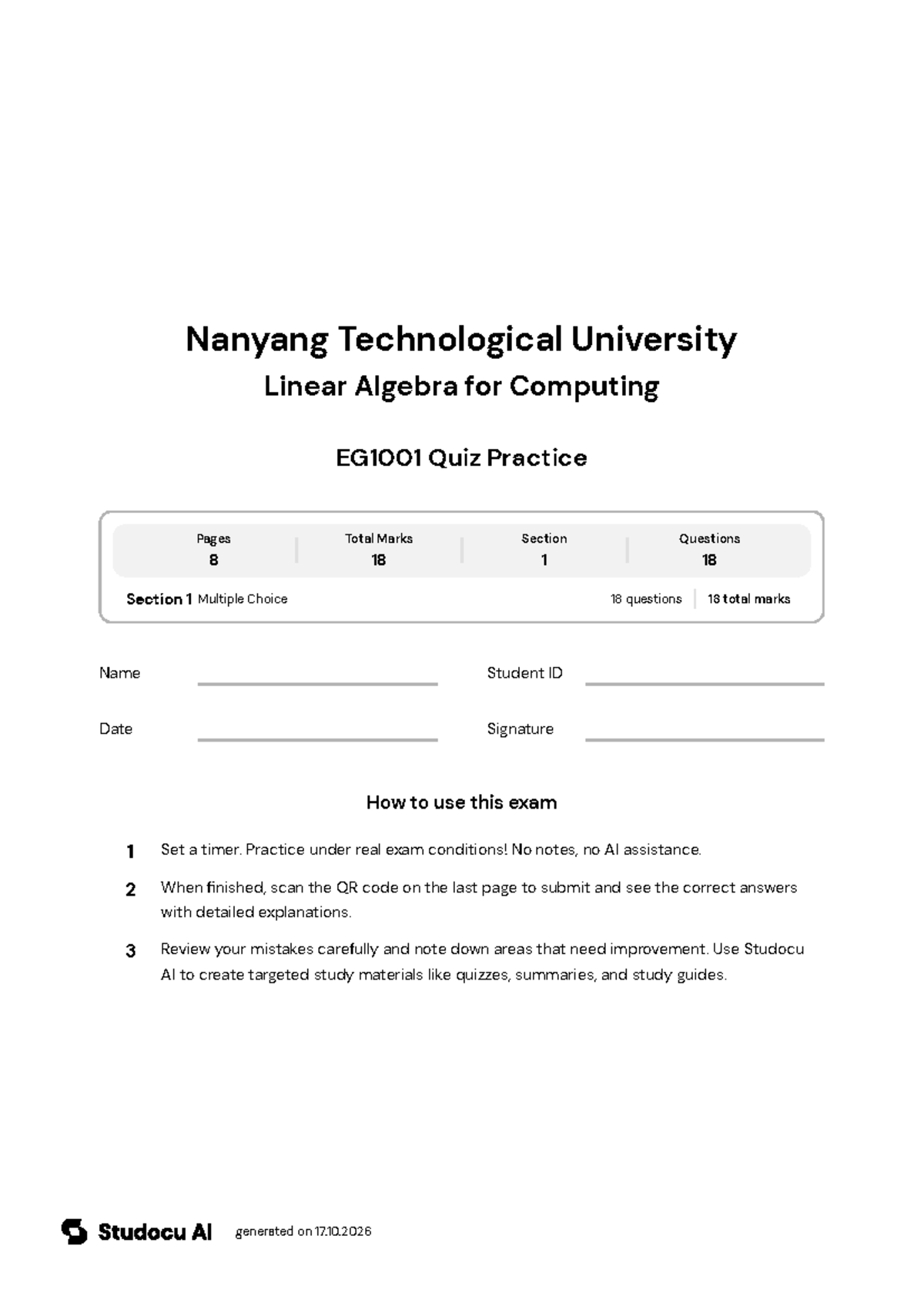 EG1001 Quiz Practice Questions - Studocu