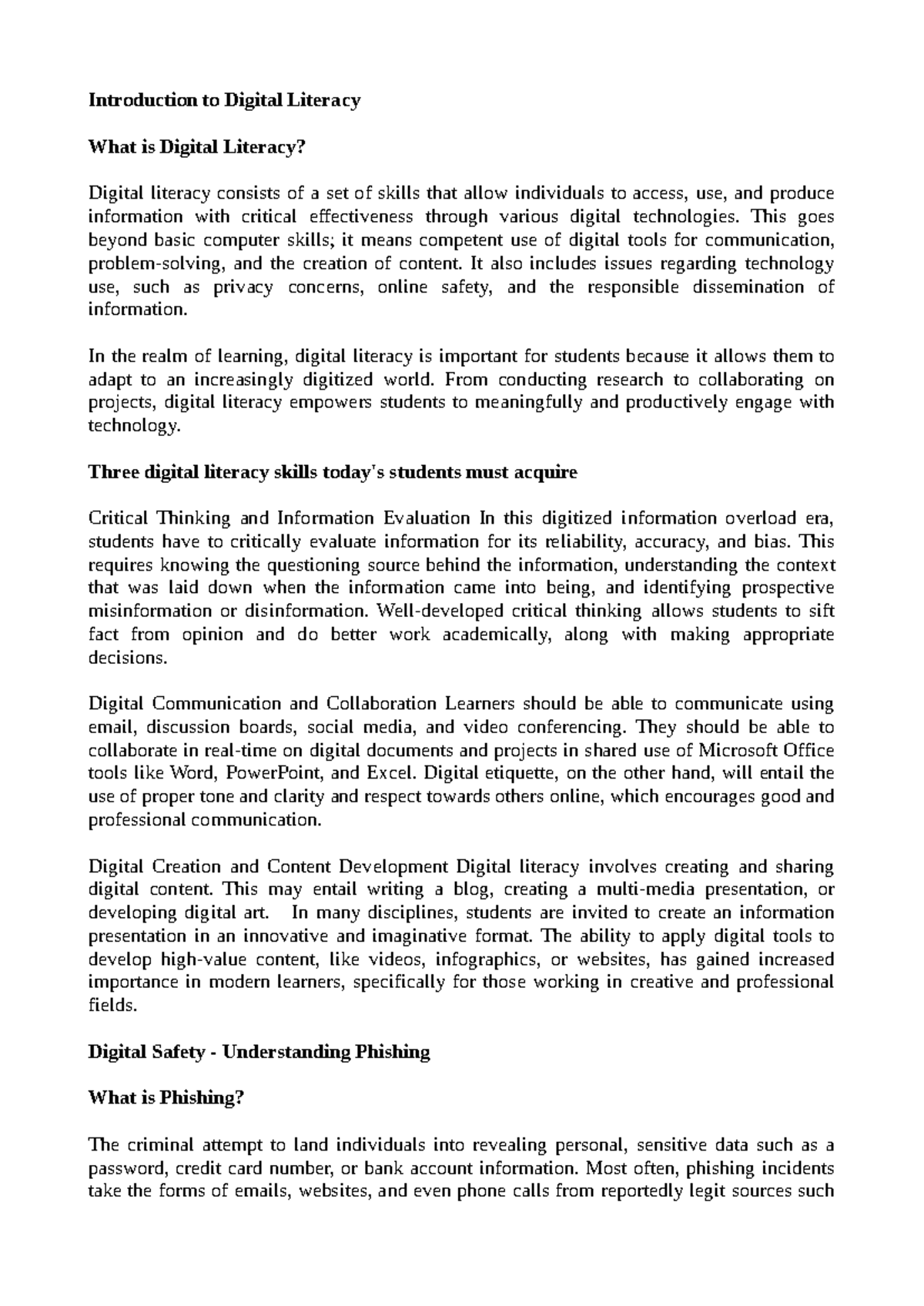 Digital Literacy Overview - UOL 101 Lecture Notes - Studocu