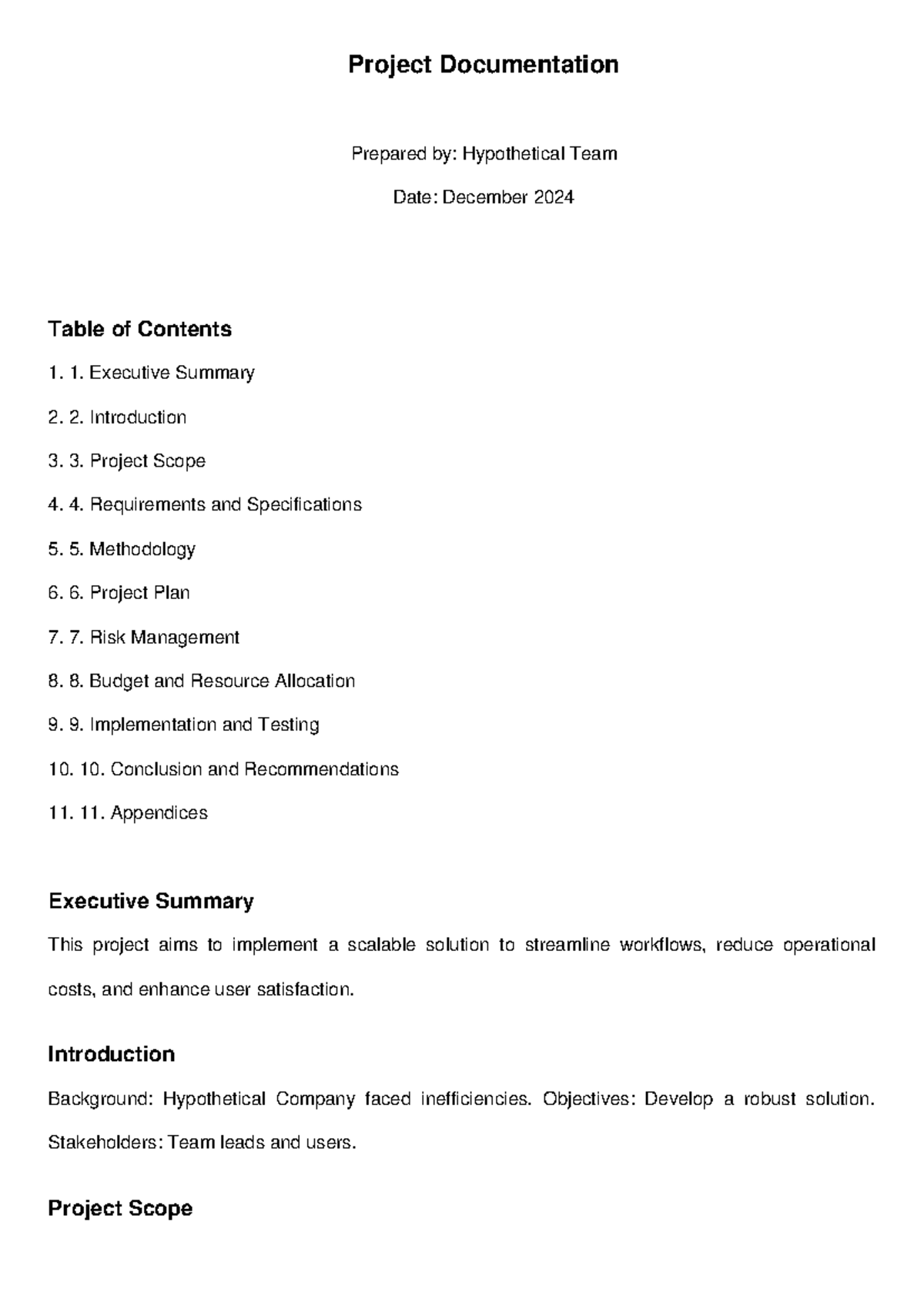 Project Documentation Hypothetical - Project Documentation Prepared by ...
