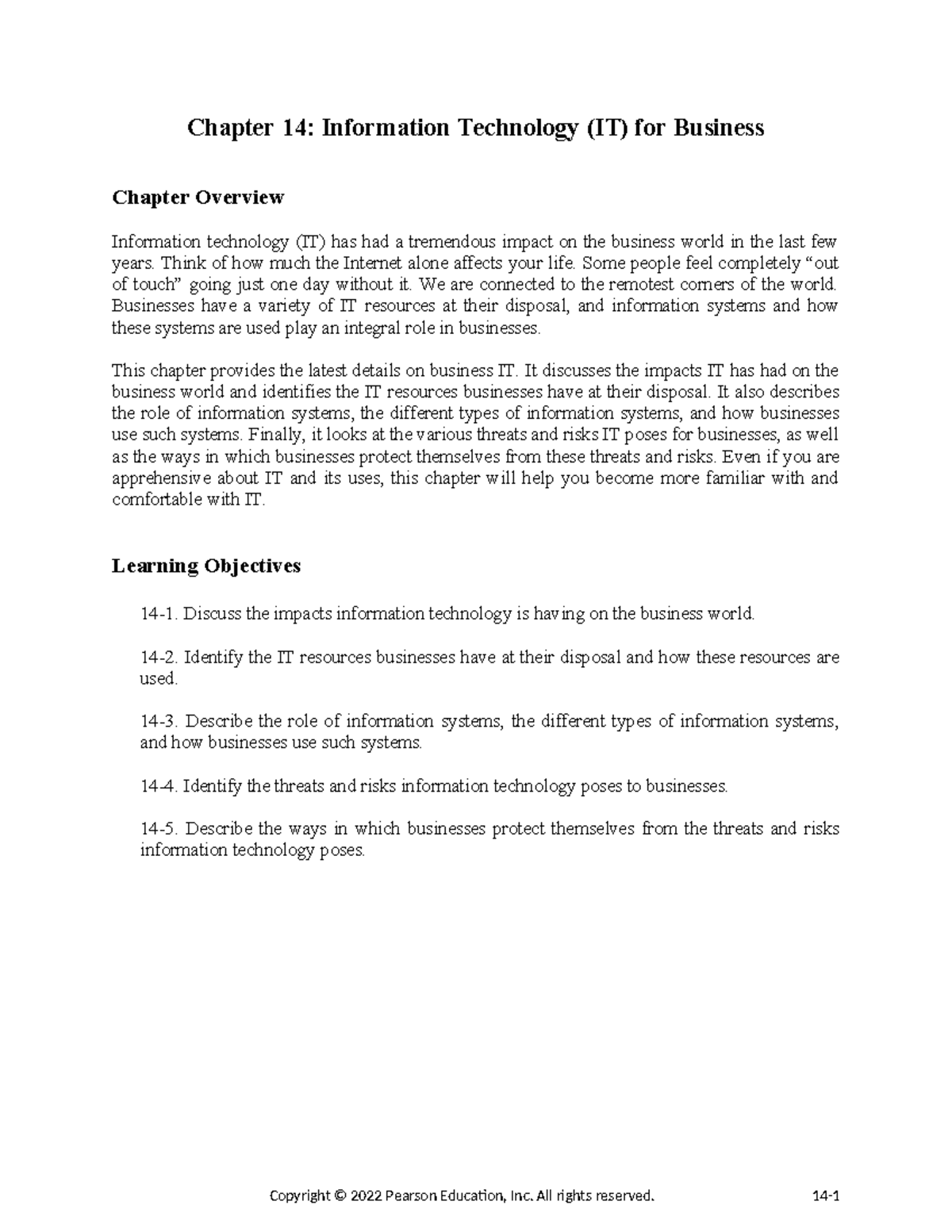 Chapter 14 - Business - Chapter 14: Information Technology (IT) for ...