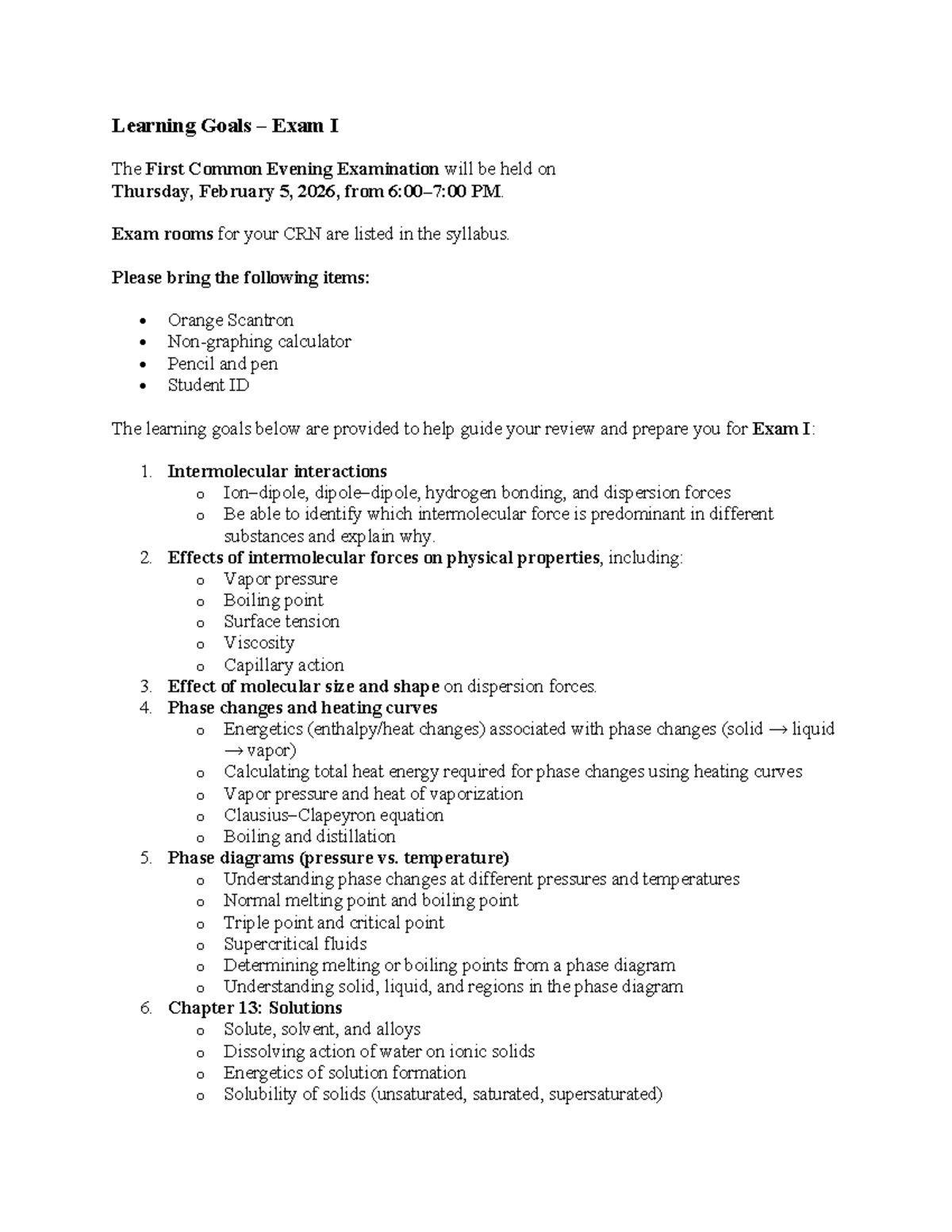 Learning Goals for Exam I - Chemistry 101 - Studocu