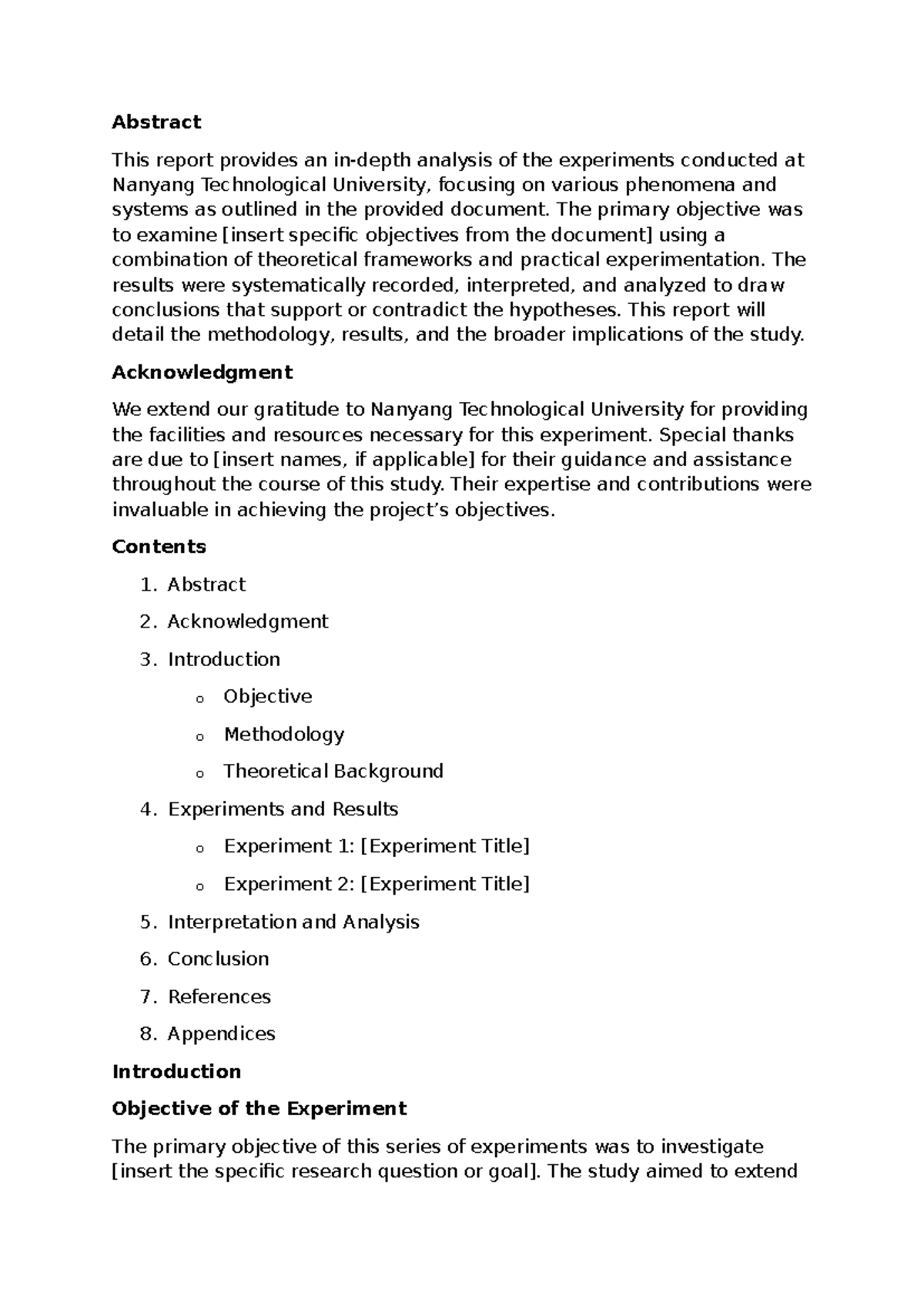 Lab Report Template - Use this as a reference - Abstract This report ...