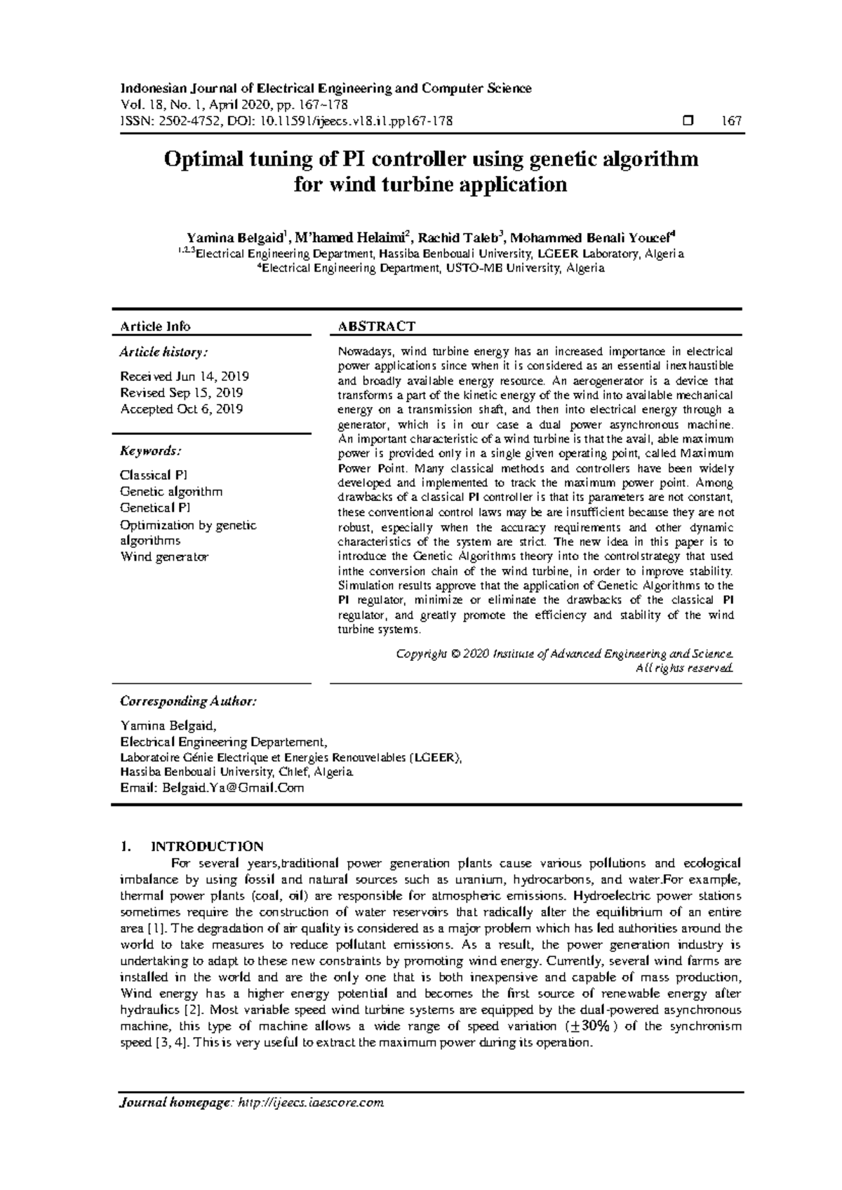 Optimal tuning of PI controller using genetic algo - Indonesian Journal ...