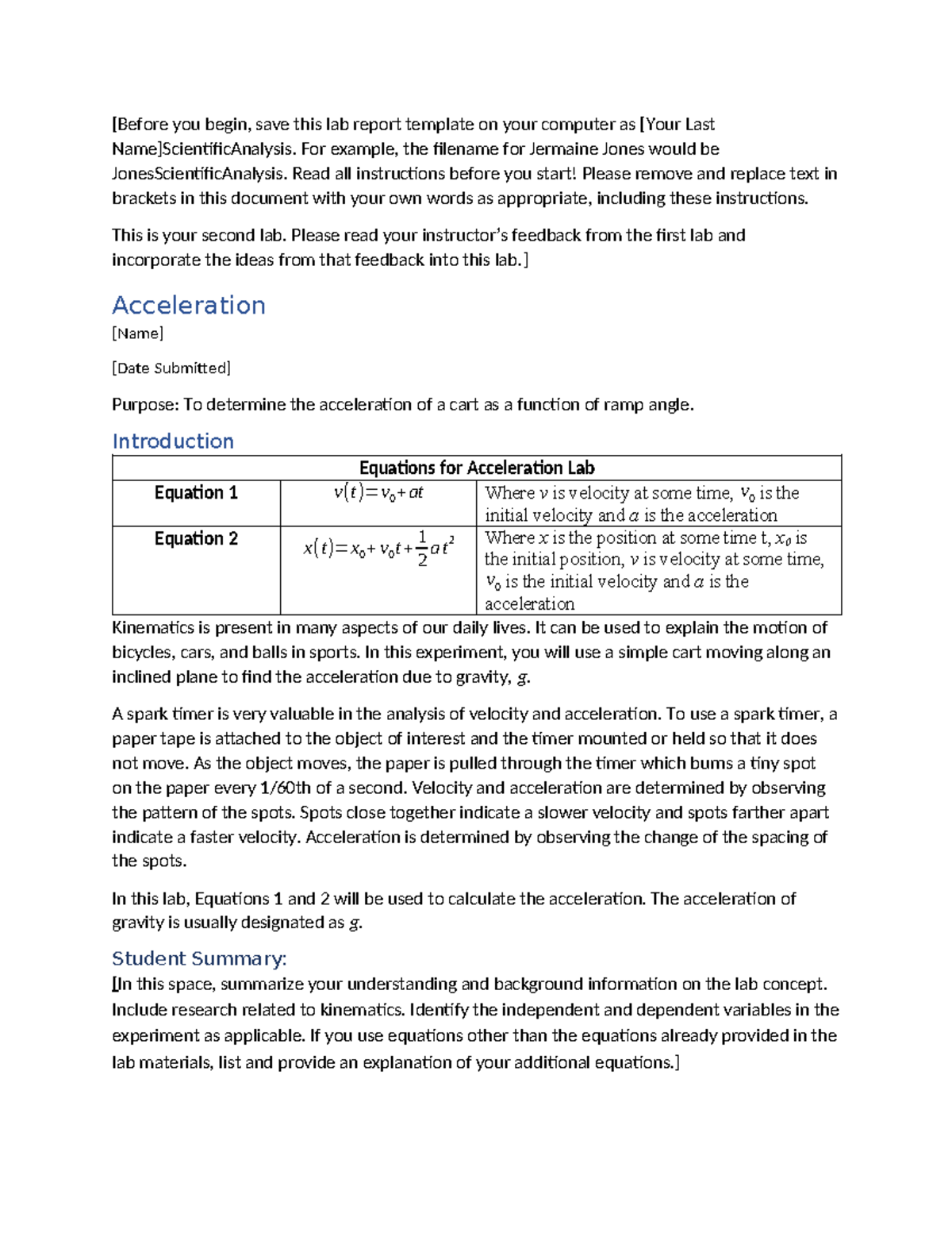 APH1 Unit 1a Acceleration Lab Report: Analyzing Ramp Angles - Studocu
