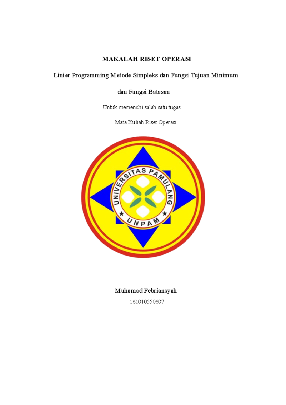 Makalah Riset Operasi Metode Simpleks Dalam Pemrograman Linier Studocu