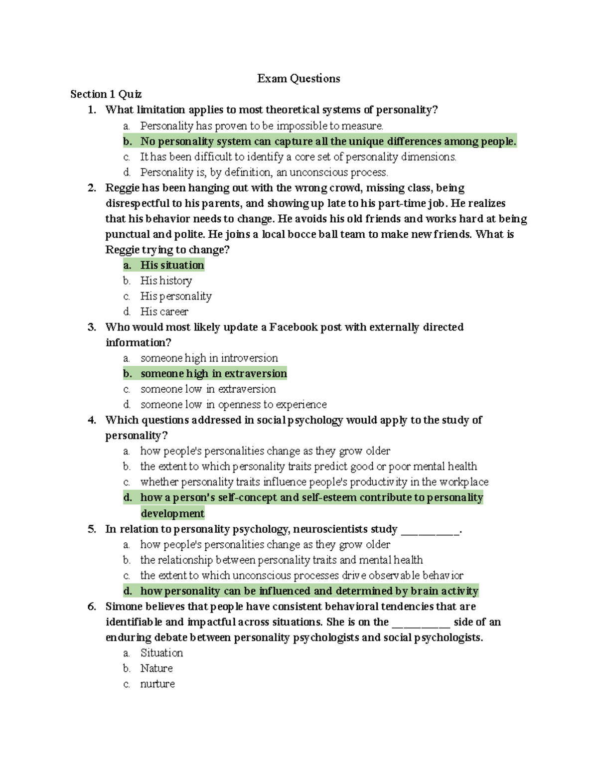 PSY 101 Final Exam Quiz Questions - Studocu