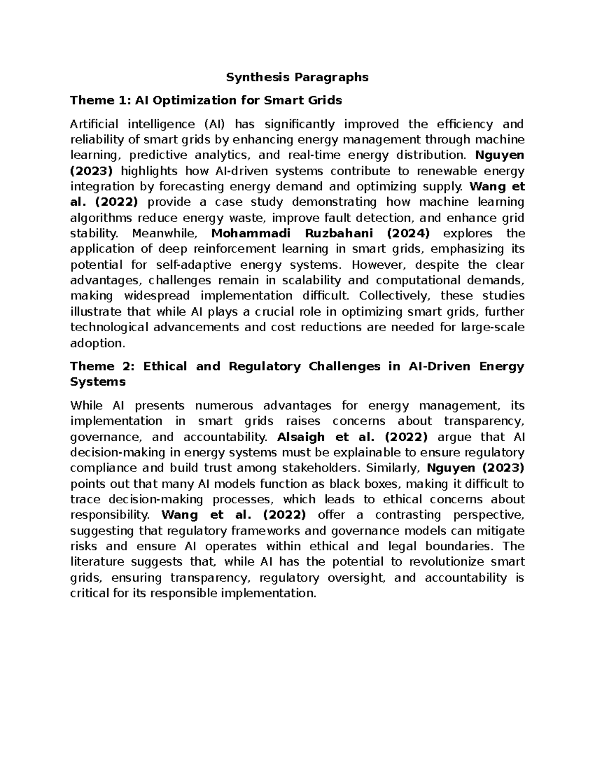 Synthesis Paragraphs: AI Optimization & Ethics in Smart Grids - Studocu