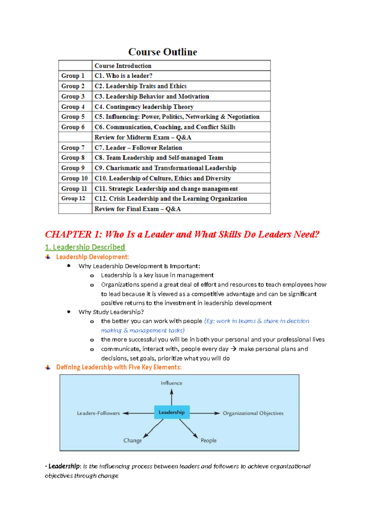 Leadership Midterm Revision: Key Concepts and Theories - Studocu