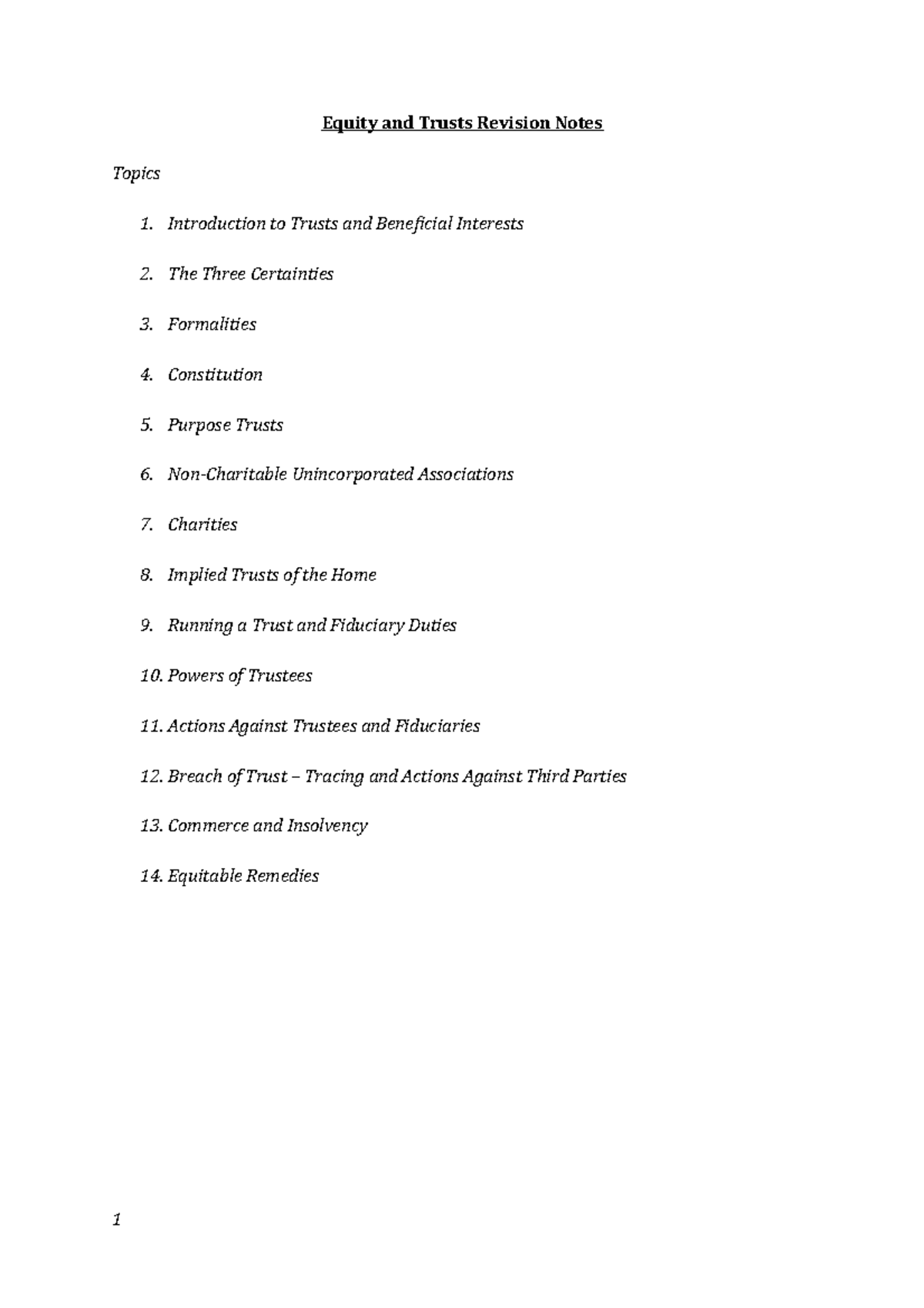 Equity and Trusts Revision Notes: Key Concepts and Principles - Studocu