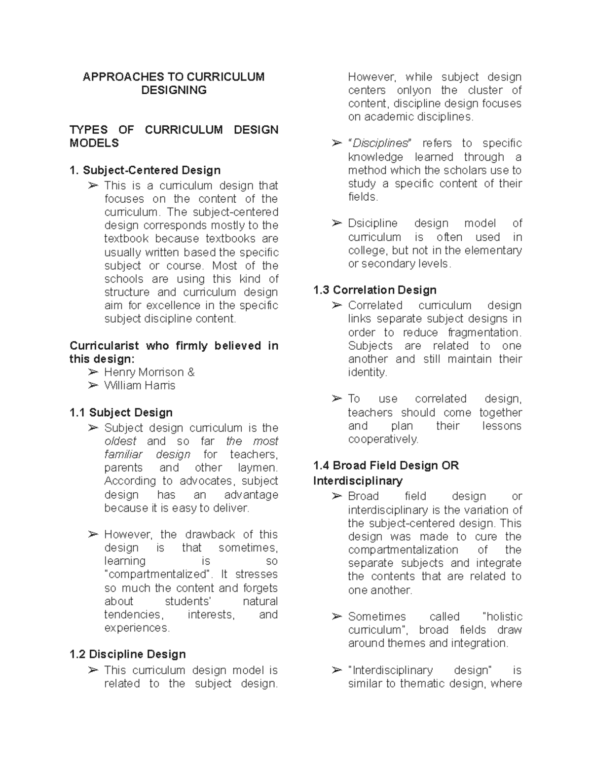 EDU109 Curriculum Design Approaches and Models Overview - Studocu